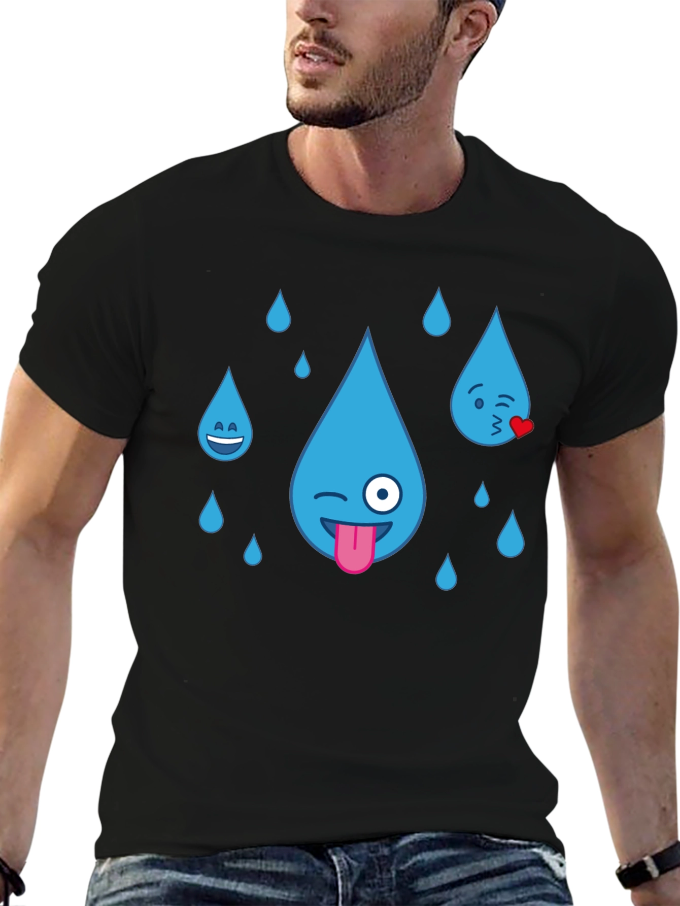 Black Emoji Raindrops Black T-Shirt view 6