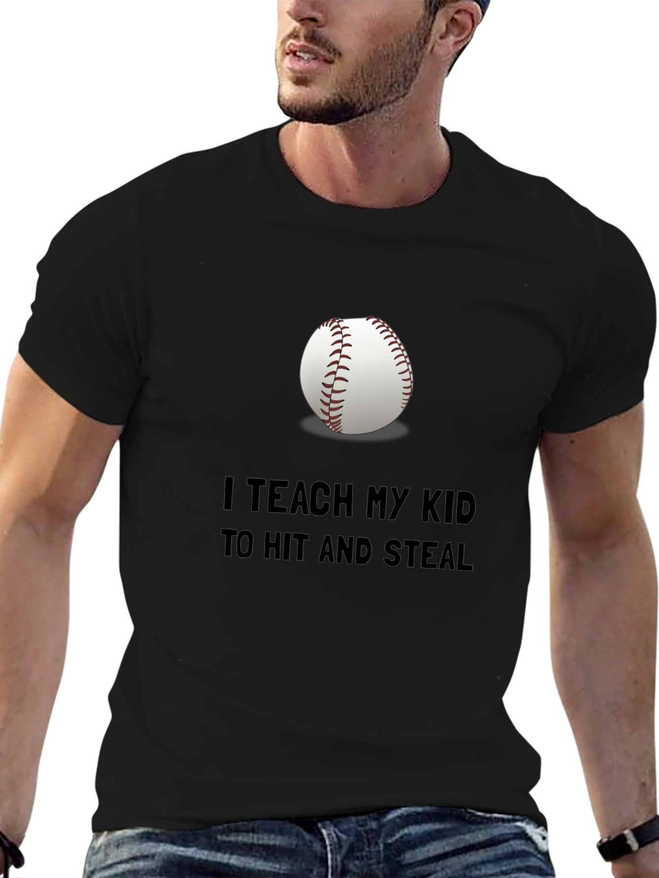 Black I Teach My Kid Baseball T-Shirt view 6