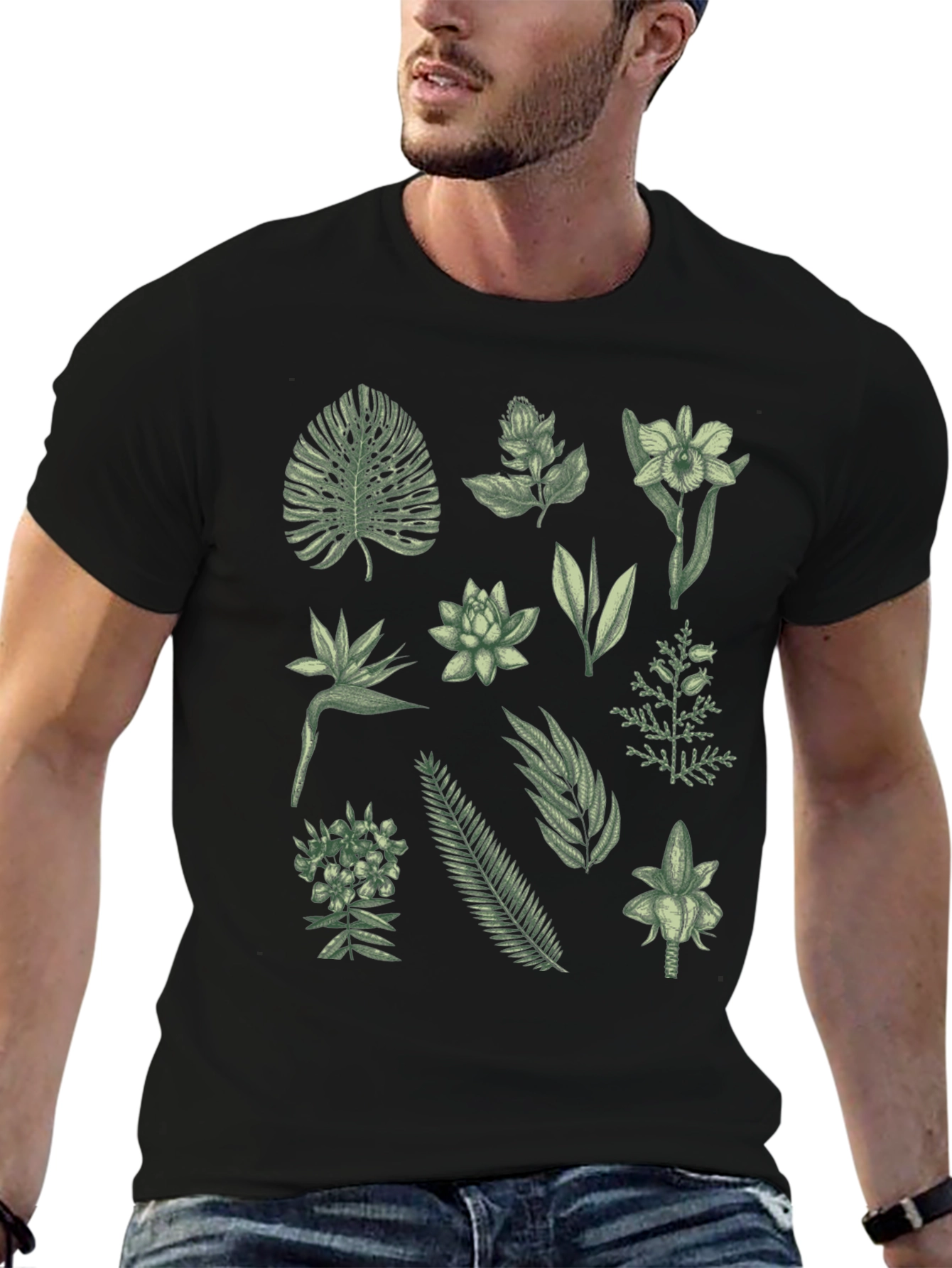 Black Botanical Print Black T-Shirt view 6