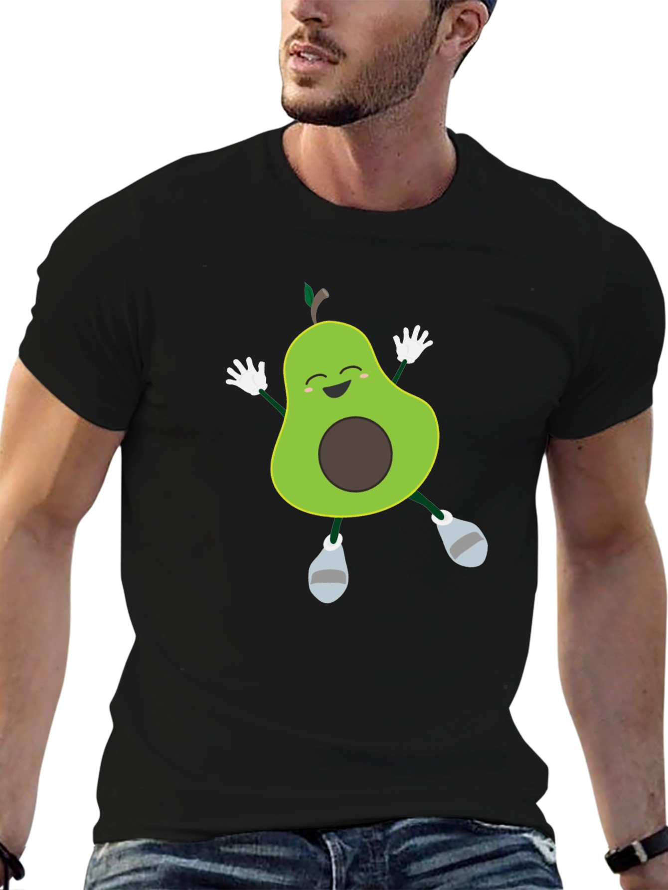 Black Funny Avocado T-Shirt - Happy Dancing Fruit Tee view 6