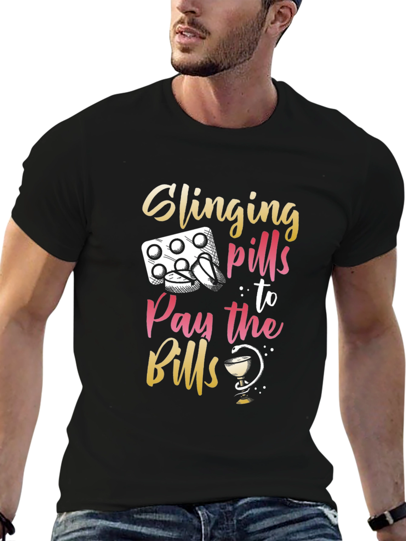 Black Slinging Pills to Pay the Bills Funny T-Shirt view 6