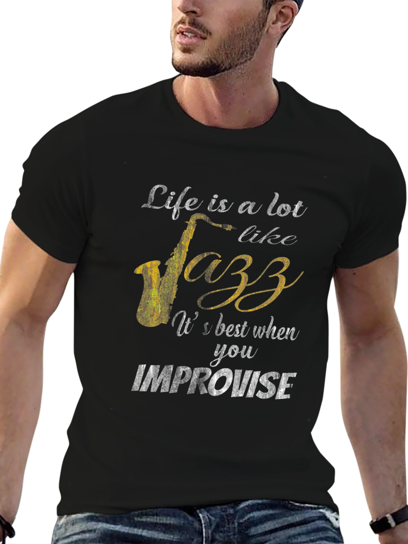 Black Life is Jazz Improvisation Graphic T-Shirt view 6