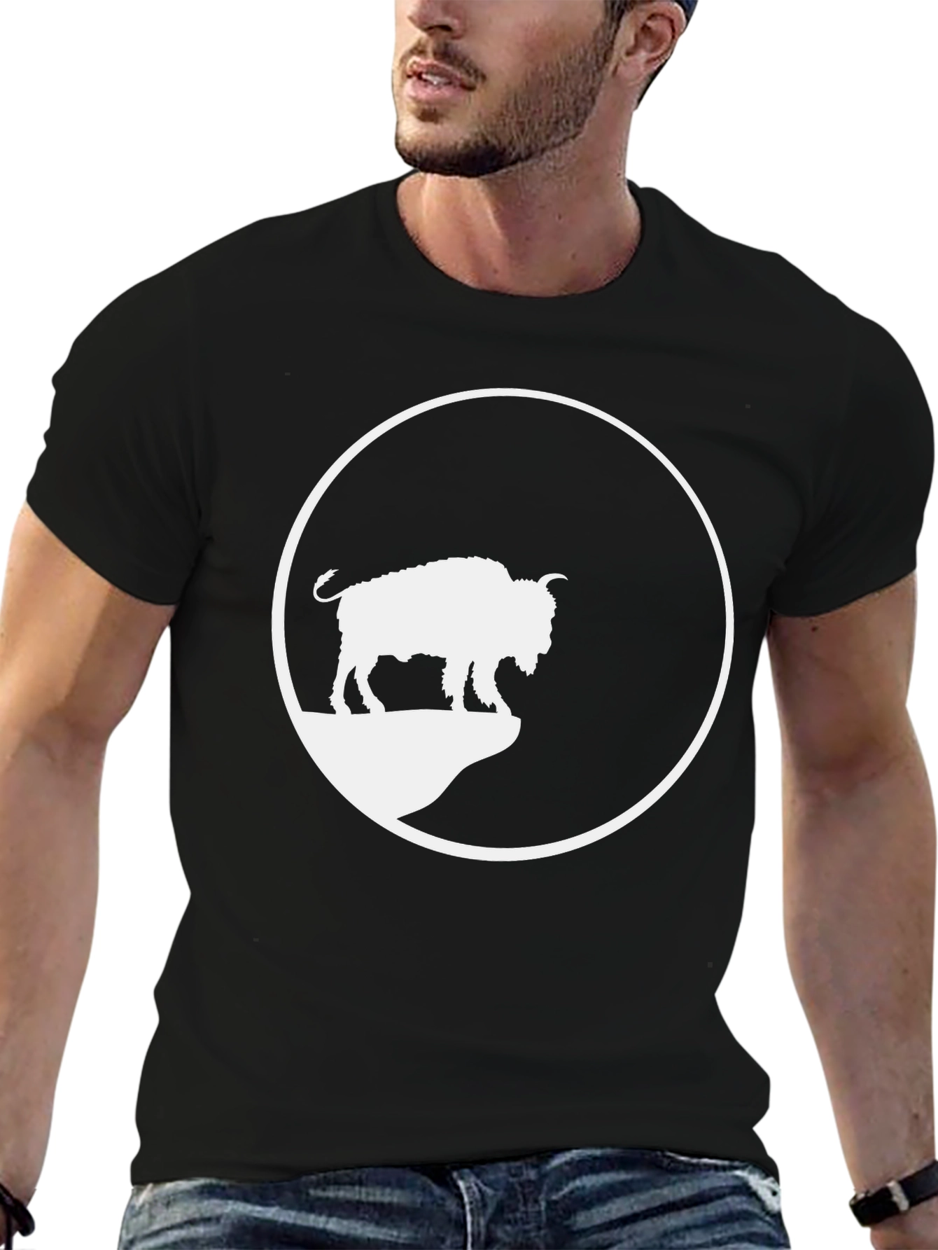 Black Buffalo Silhouette Tee - Black Graphic T-Shirt view 6