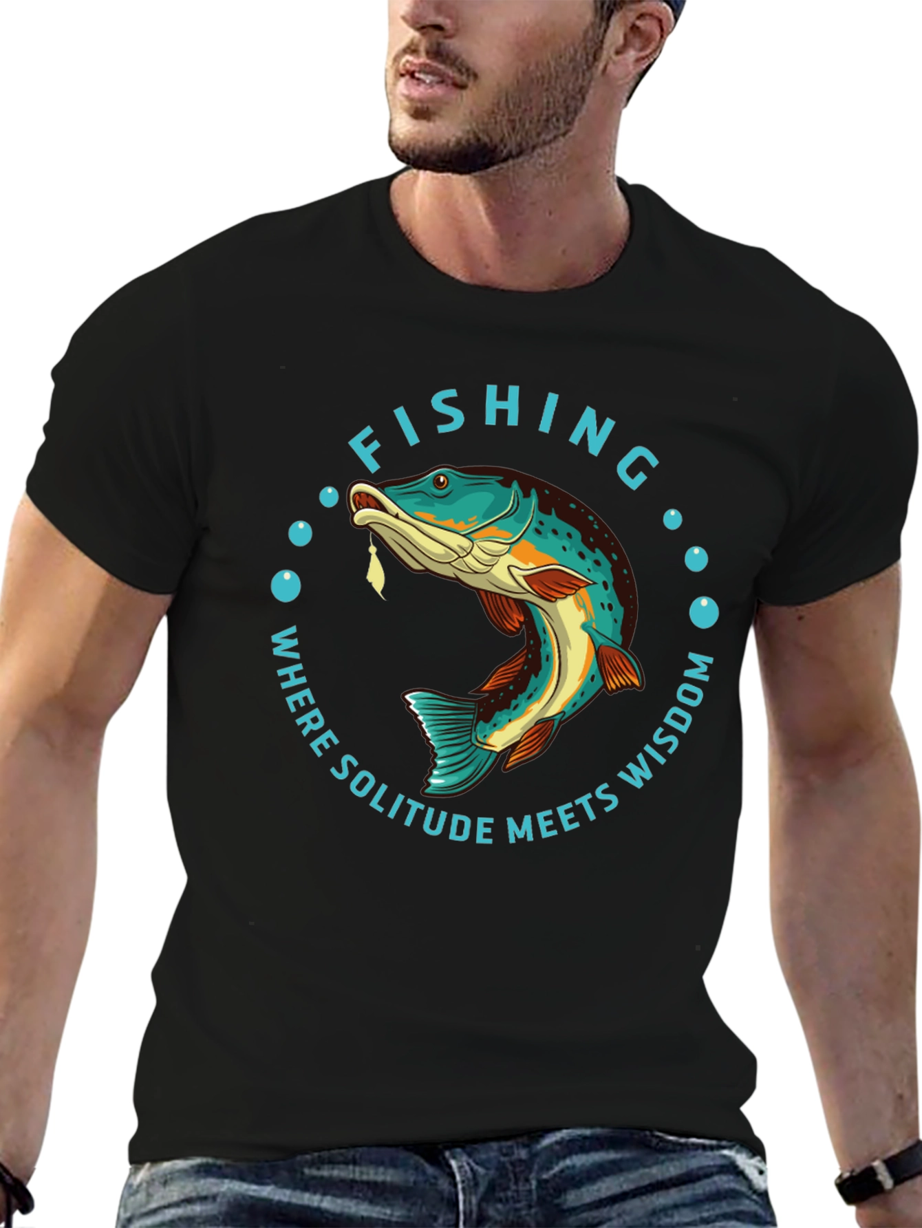 Black Fishing Solitude Wisdom Graphic Tee view 6