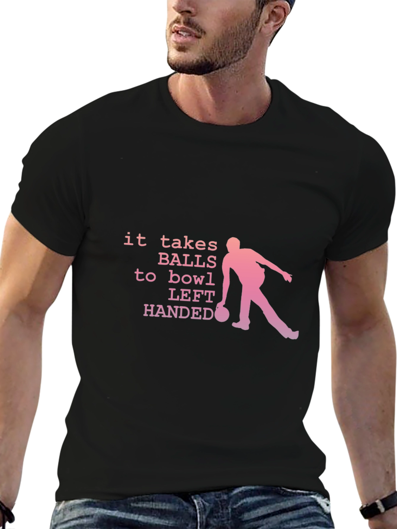 Black Funny Bowling T-Shirt - Left Handed Bowler Tee view 6