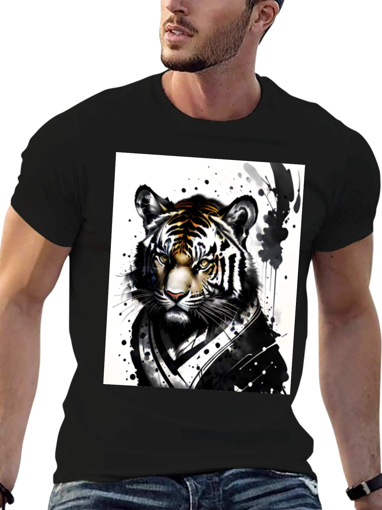Black Tiger Warrior Graphic Tee - Black Cotton Blend view 6