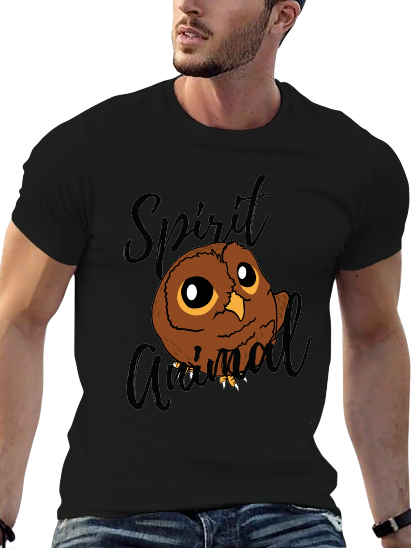 Black Spirit Animal Owl Graphic Tee - Black Cotton Blend T-Shirt view 6
