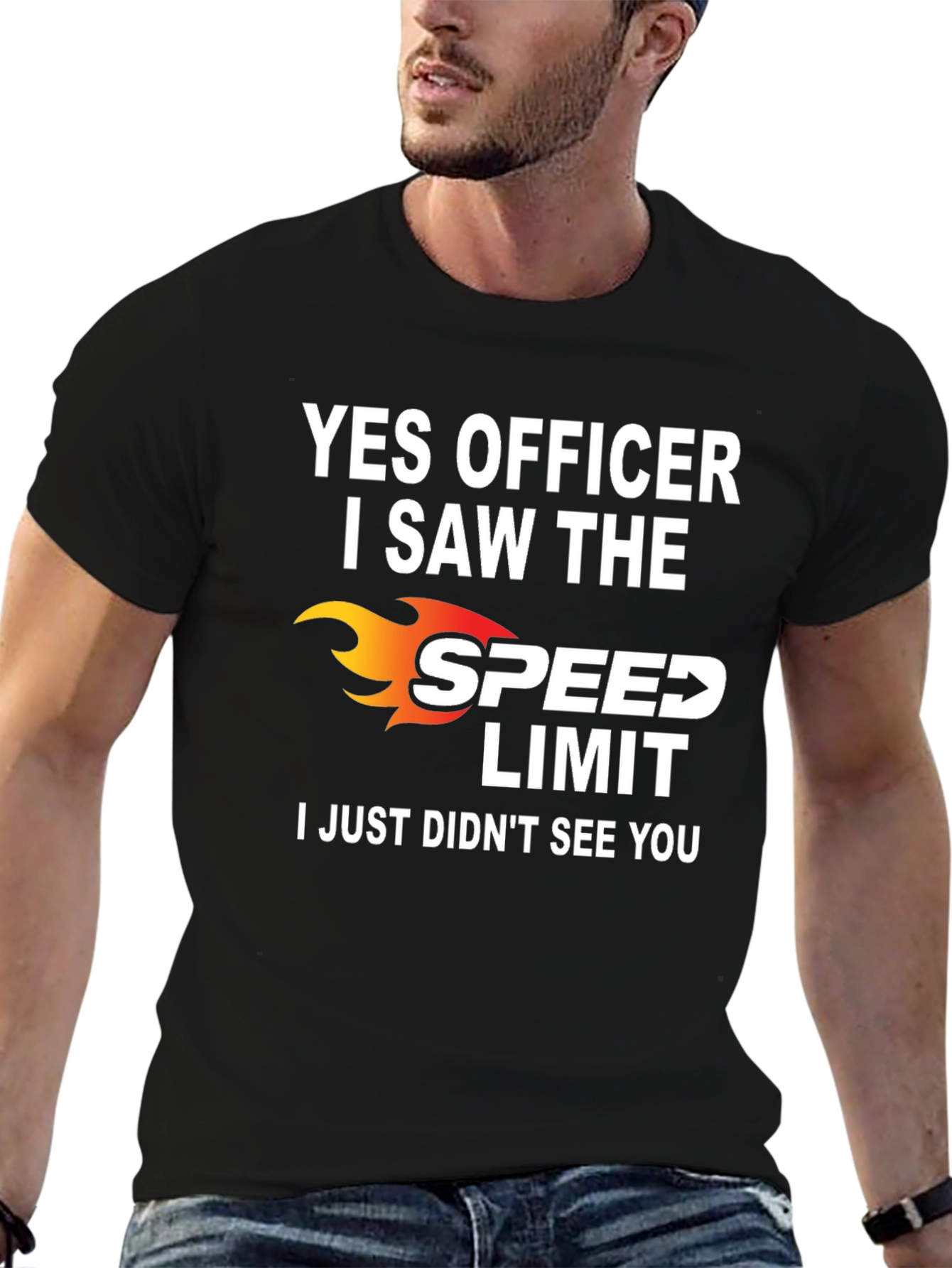 Black Funny Speed Limit T-Shirt - Yes Officer view 6