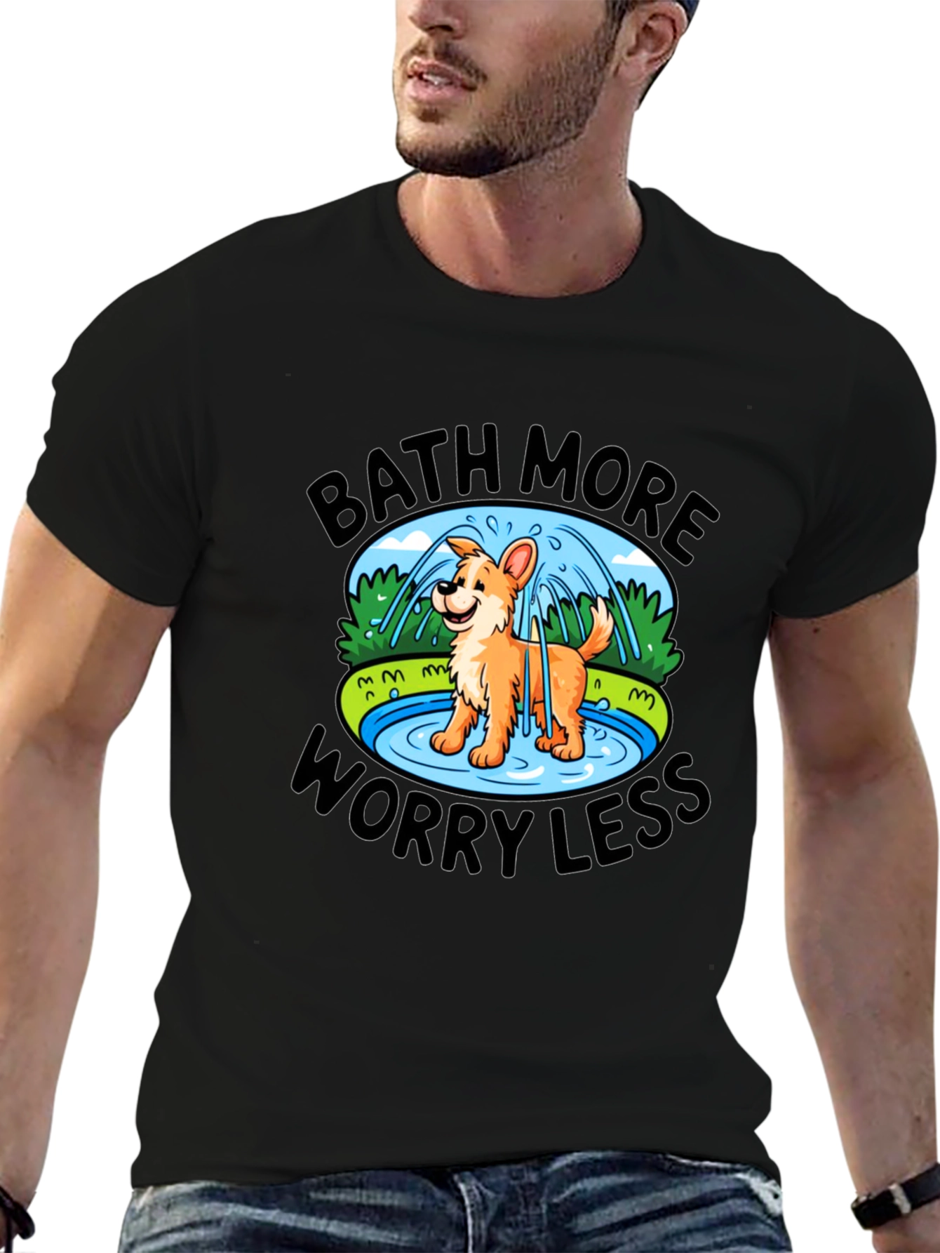 Black Bath More Worry Less Dog T-Shirt view 6