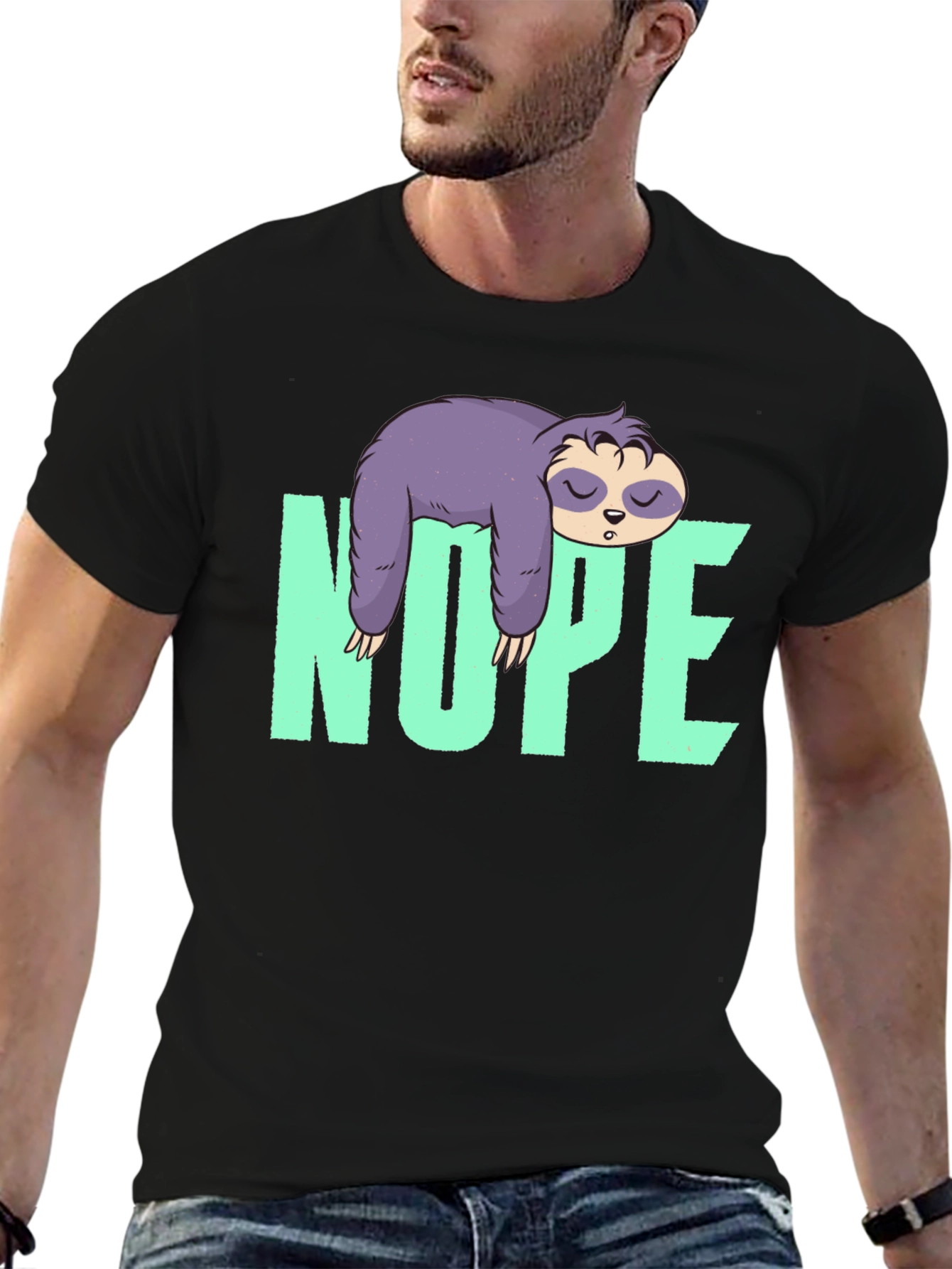 Black Nope Sloth Graphic Tee - Relaxed & Fun view 6