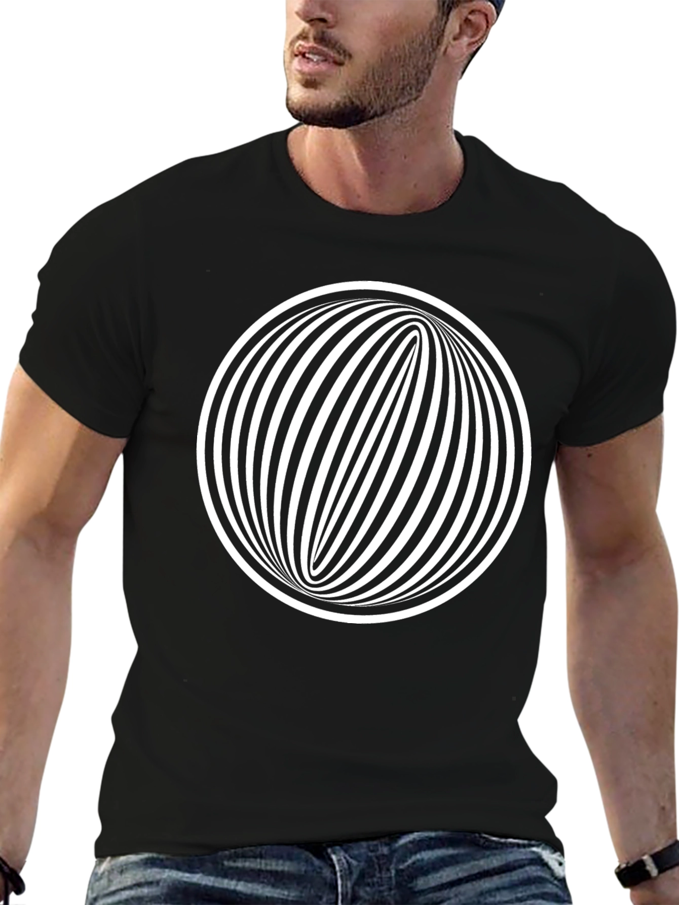 Black Optical Illusion Graphic Tee - Black Cotton Comfort view 6