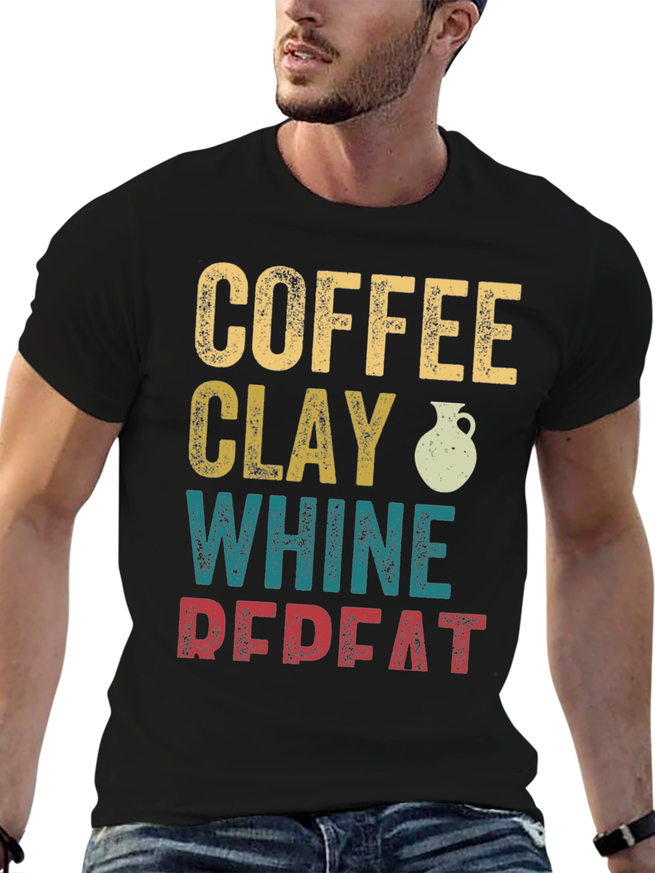 Black Coffee Clay Whine Repeat Graphic T-Shirt view 6