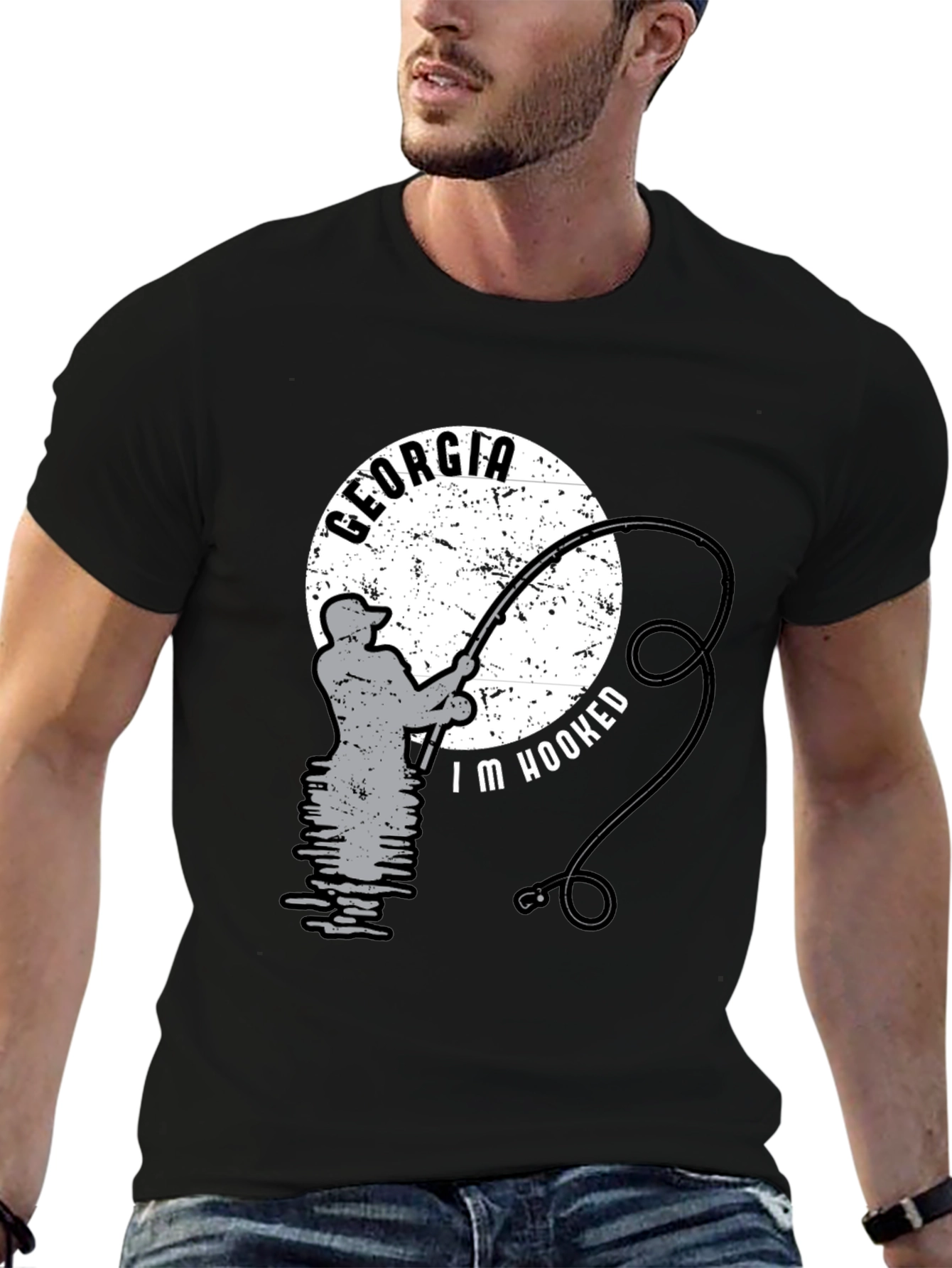 Black Georgia Fishing T-Shirt - "I'm Hooked" Black Tee view 6