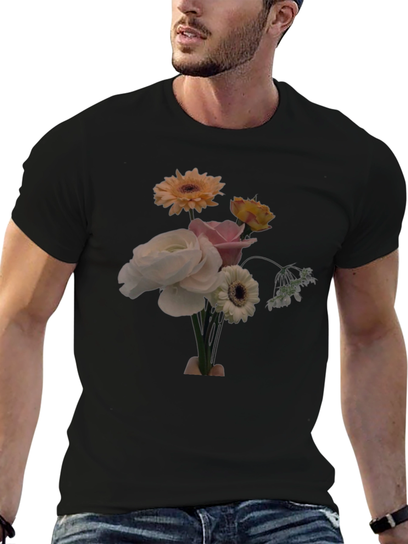 Black Floral Bouquet Graphic Tee - Casual Comfort view 6
