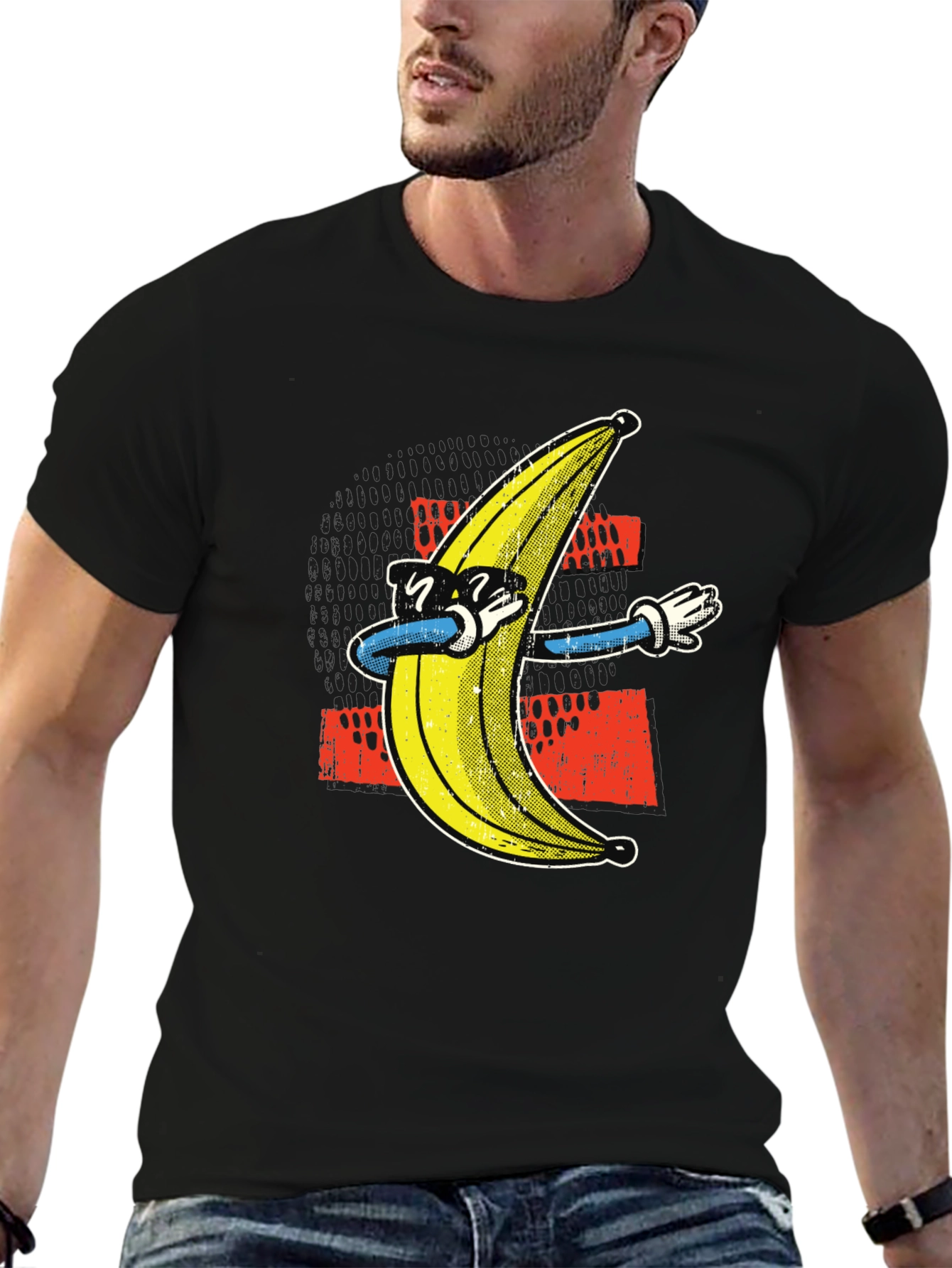 Black Dabbing Banana Graphic Tee - Funny Trendy T-Shirt view 6