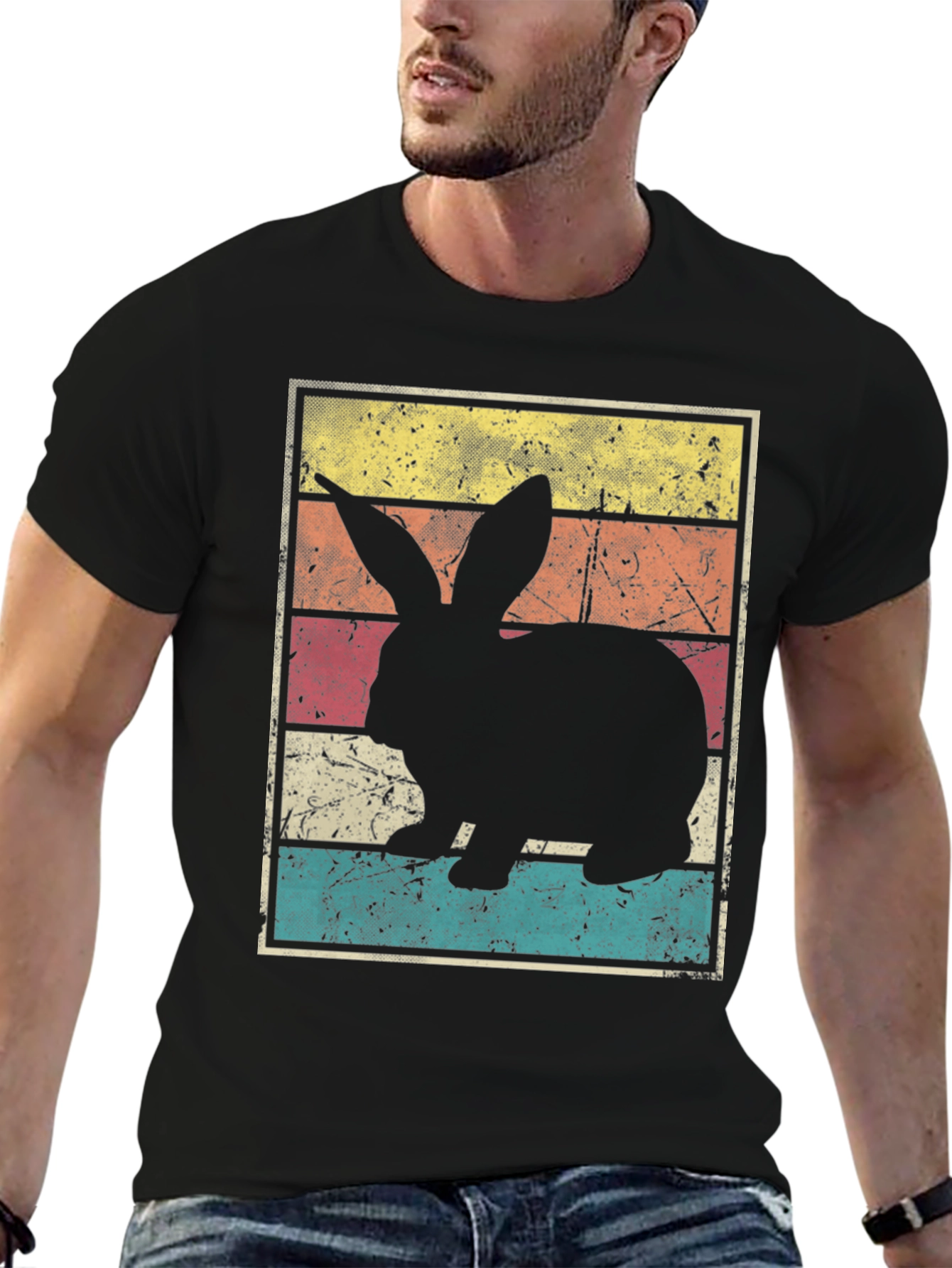 Black Retro Bunny Rabbit Graphic T-Shirt view 6