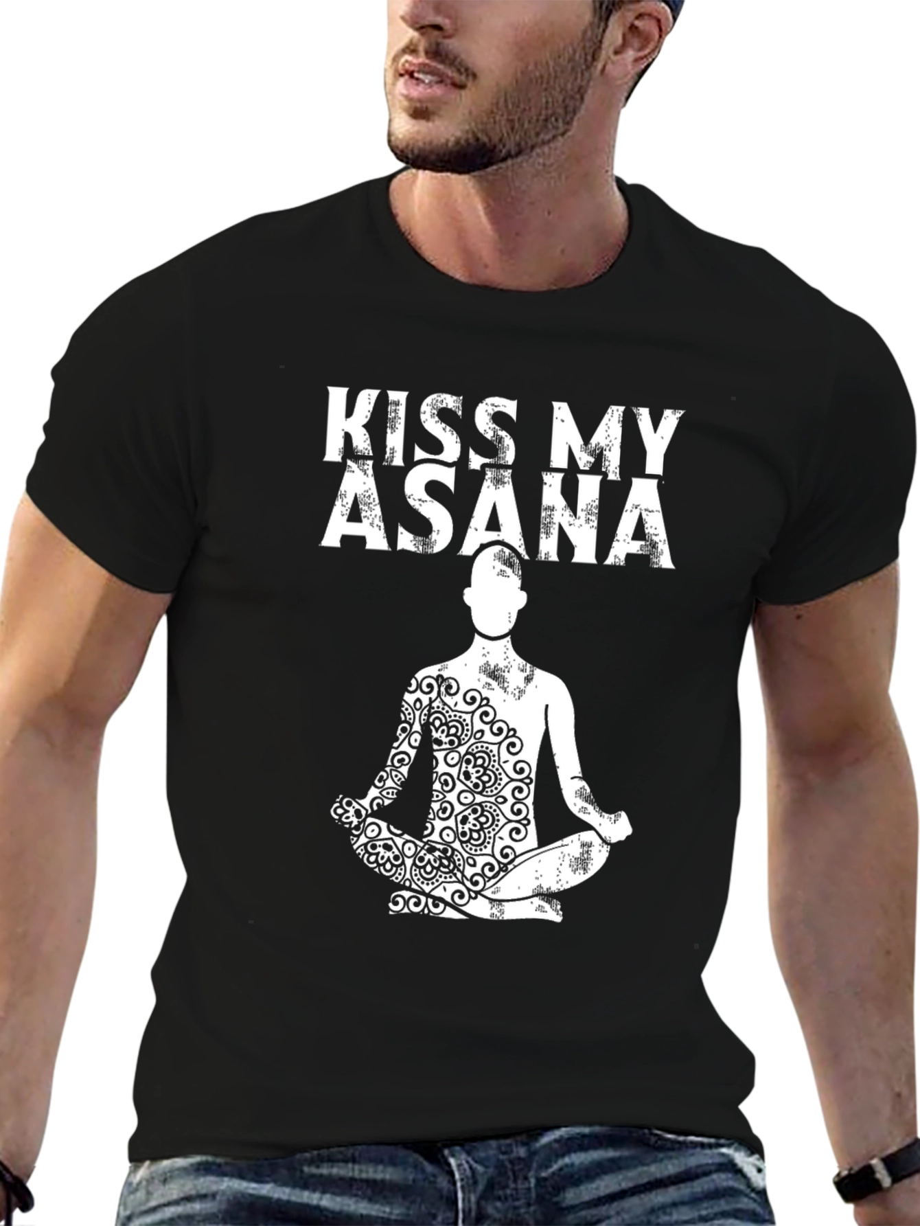 Black Kiss My Asana Yoga T-Shirt - Zen Meditation Apparel view 6