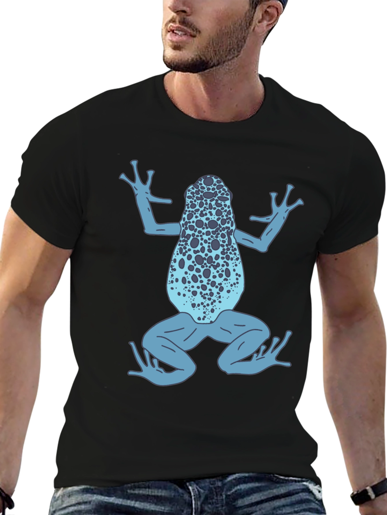 Black Blue Frog Graphic T-Shirt - Black Cotton Tee view 6