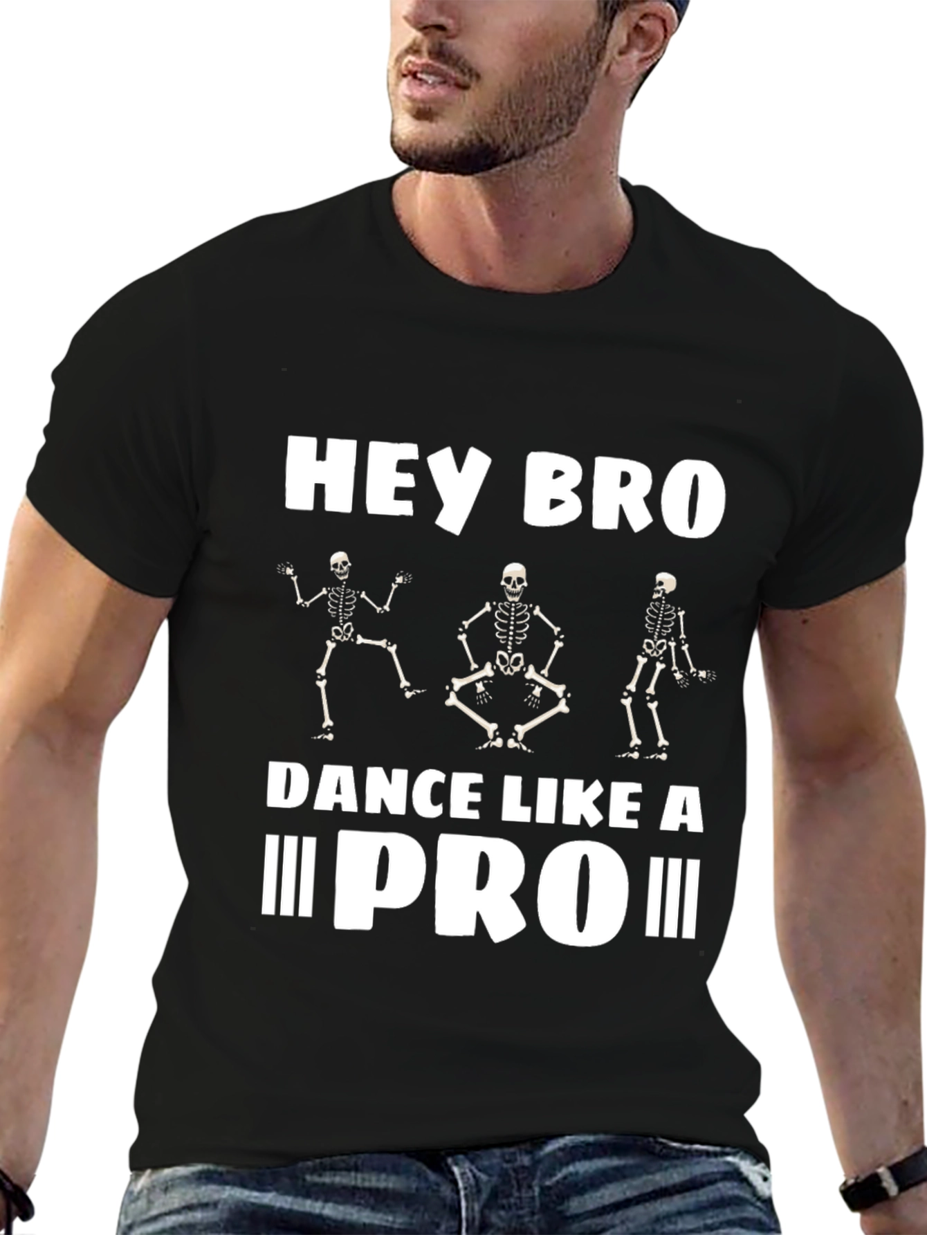 Black Hey Bro Dance Like a Pro T-Shirt - Skeleton Graphic Tee view 6