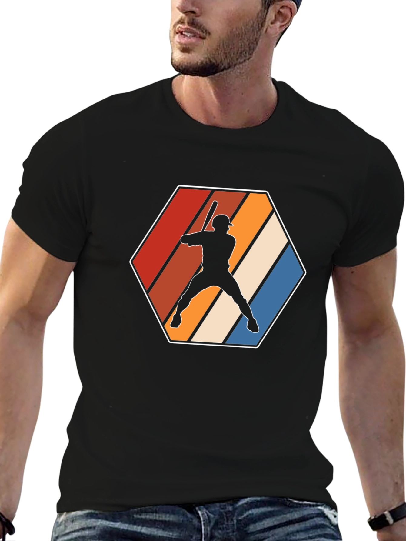 Black Retro Baseball Player Graphic Tee - Black view 6