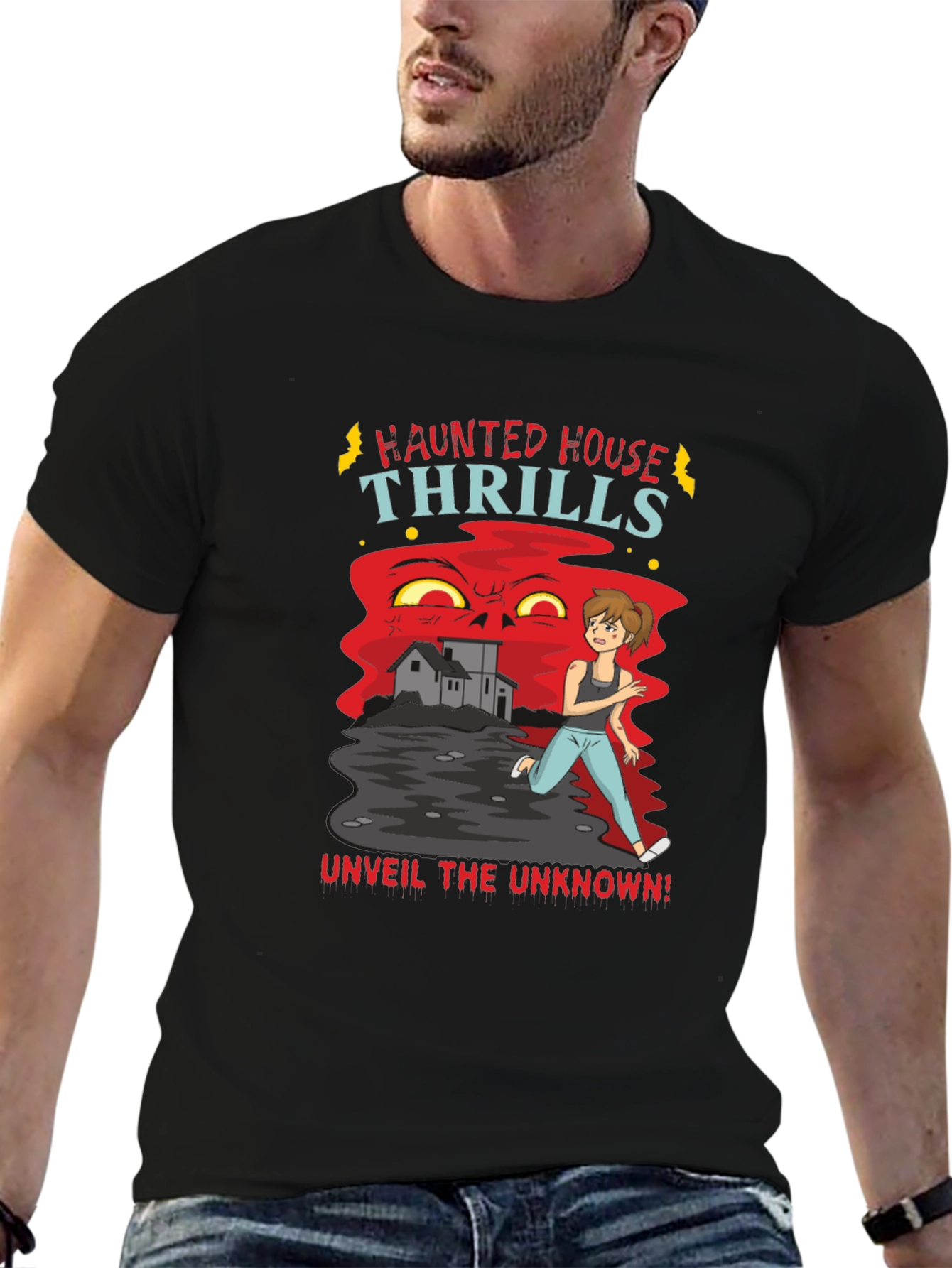 Black Haunted House Thrills Graphic Tee view 6