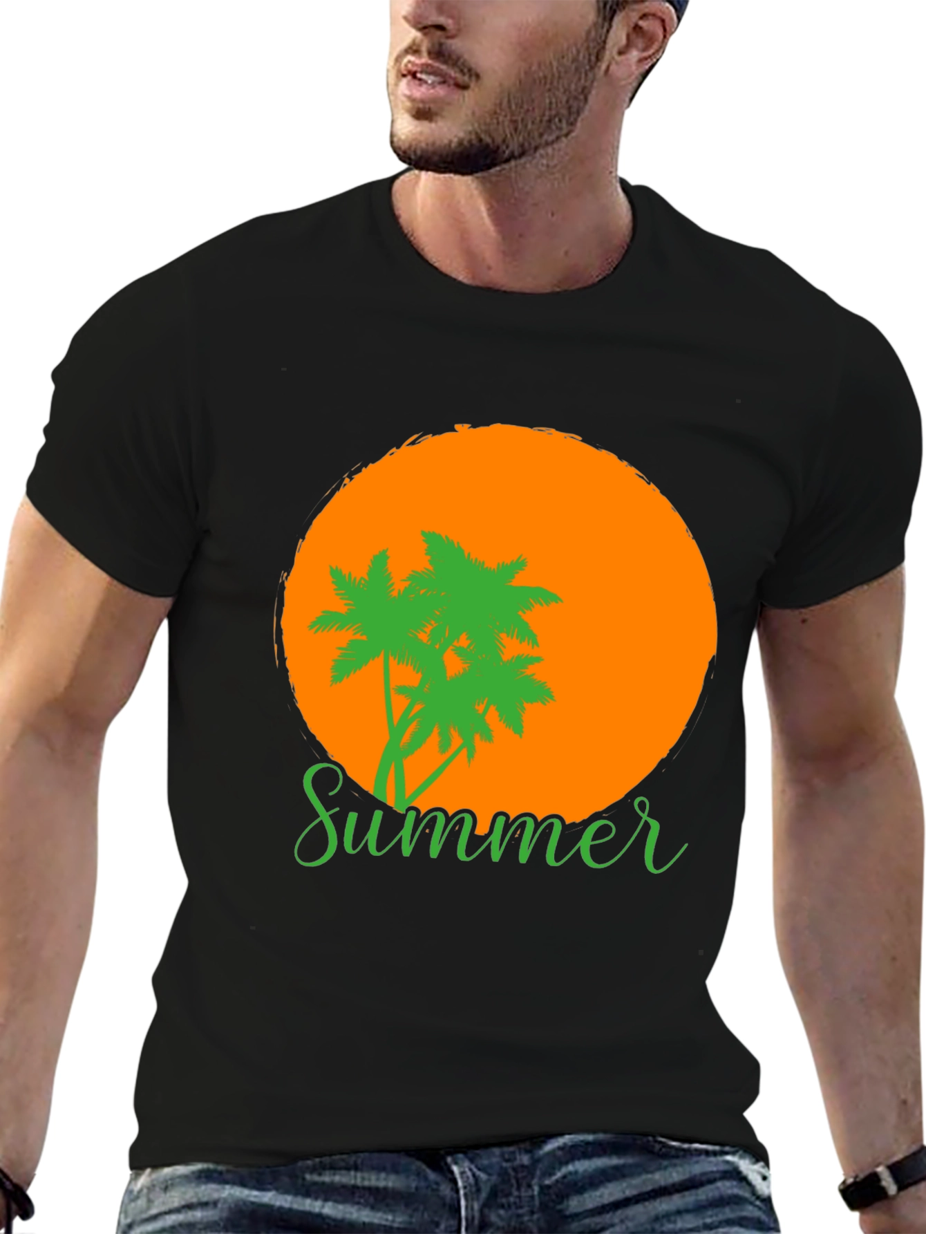 Black Summer Vibes T-Shirt: Palm Trees & Sunset Graphic Tee view 6