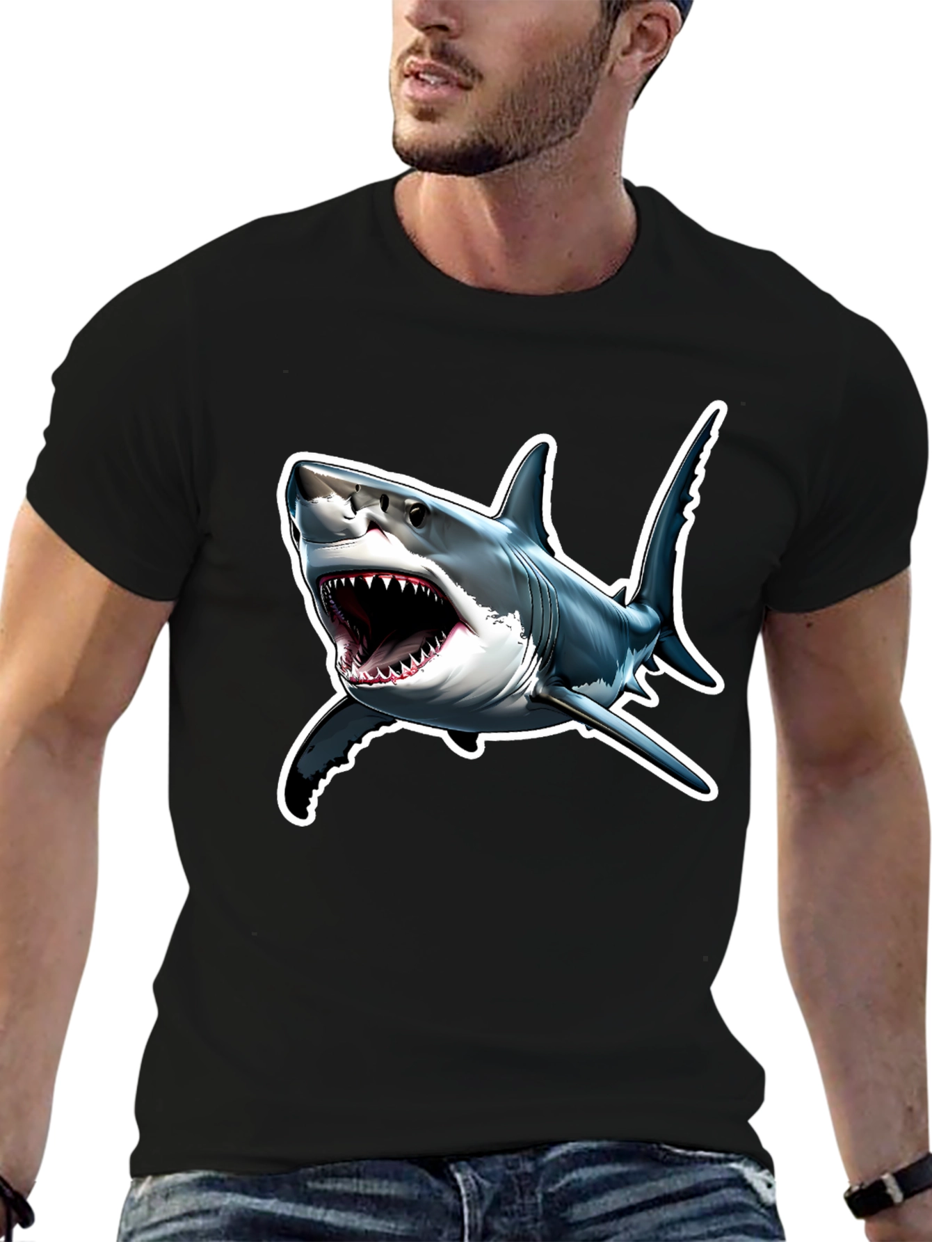 Black Shark Attack T-Shirt - Bold Graphic Tee view 6