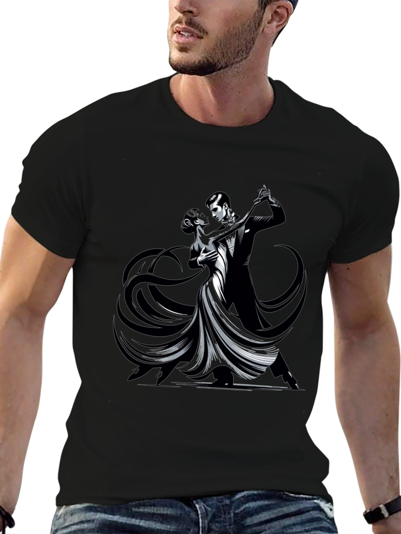Black Tango Dance Graphic Tee - Sleek Black Shirt view 6