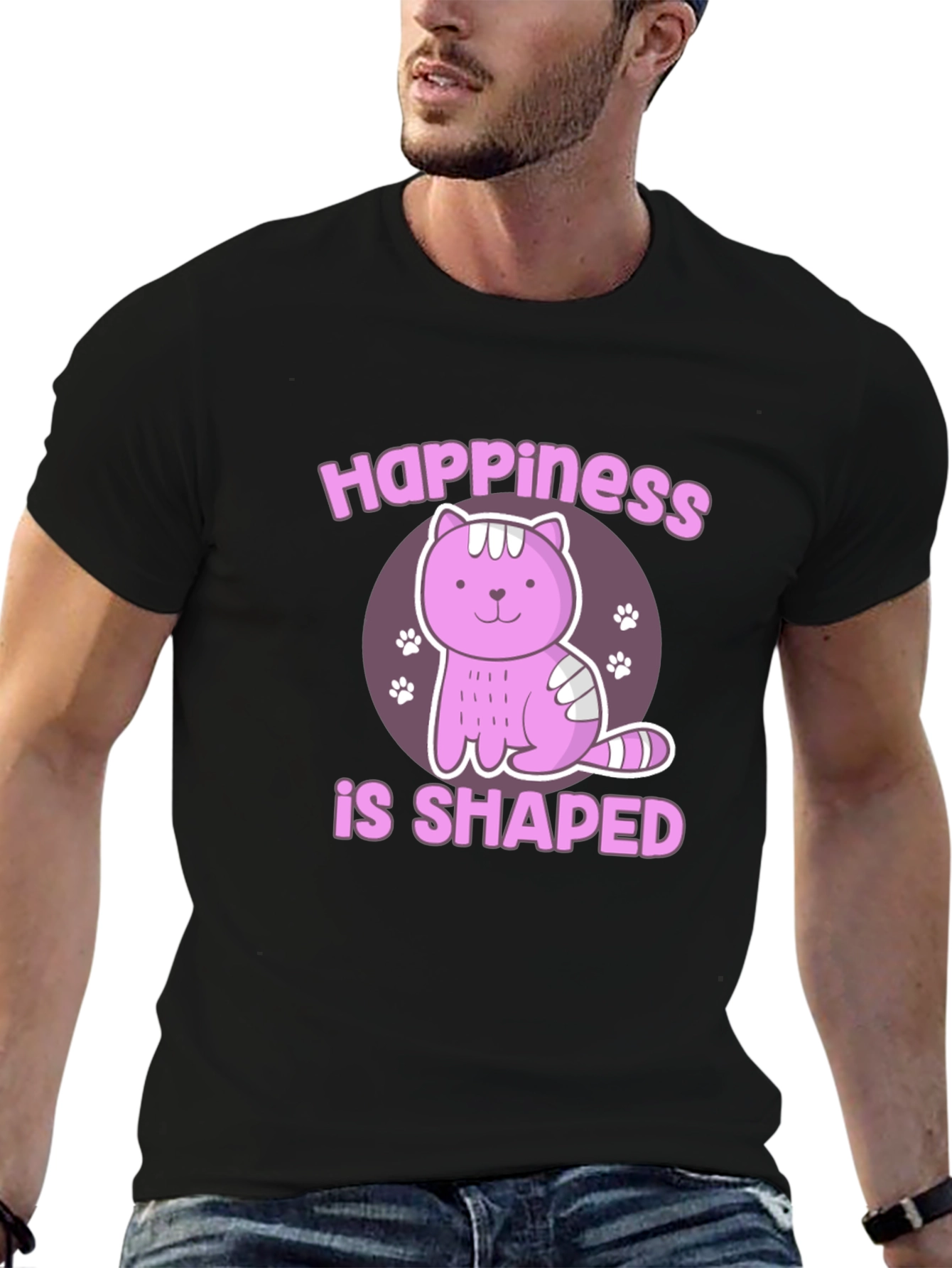 Black Happiness Shaped Cat Graphic T-Shirt view 6