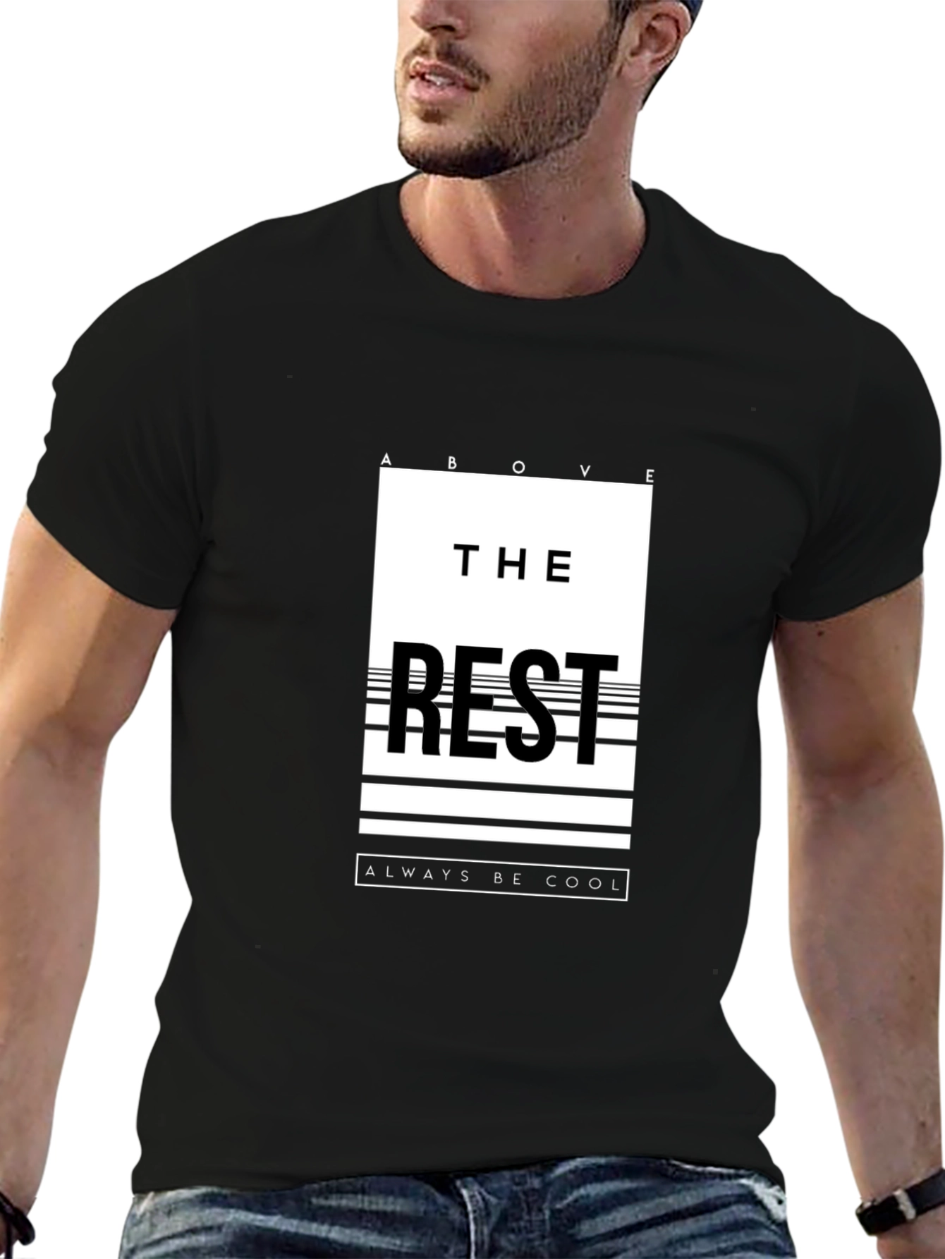 Black Stylish Black T-Shirt with 'Above the Rest' Graphic view 6