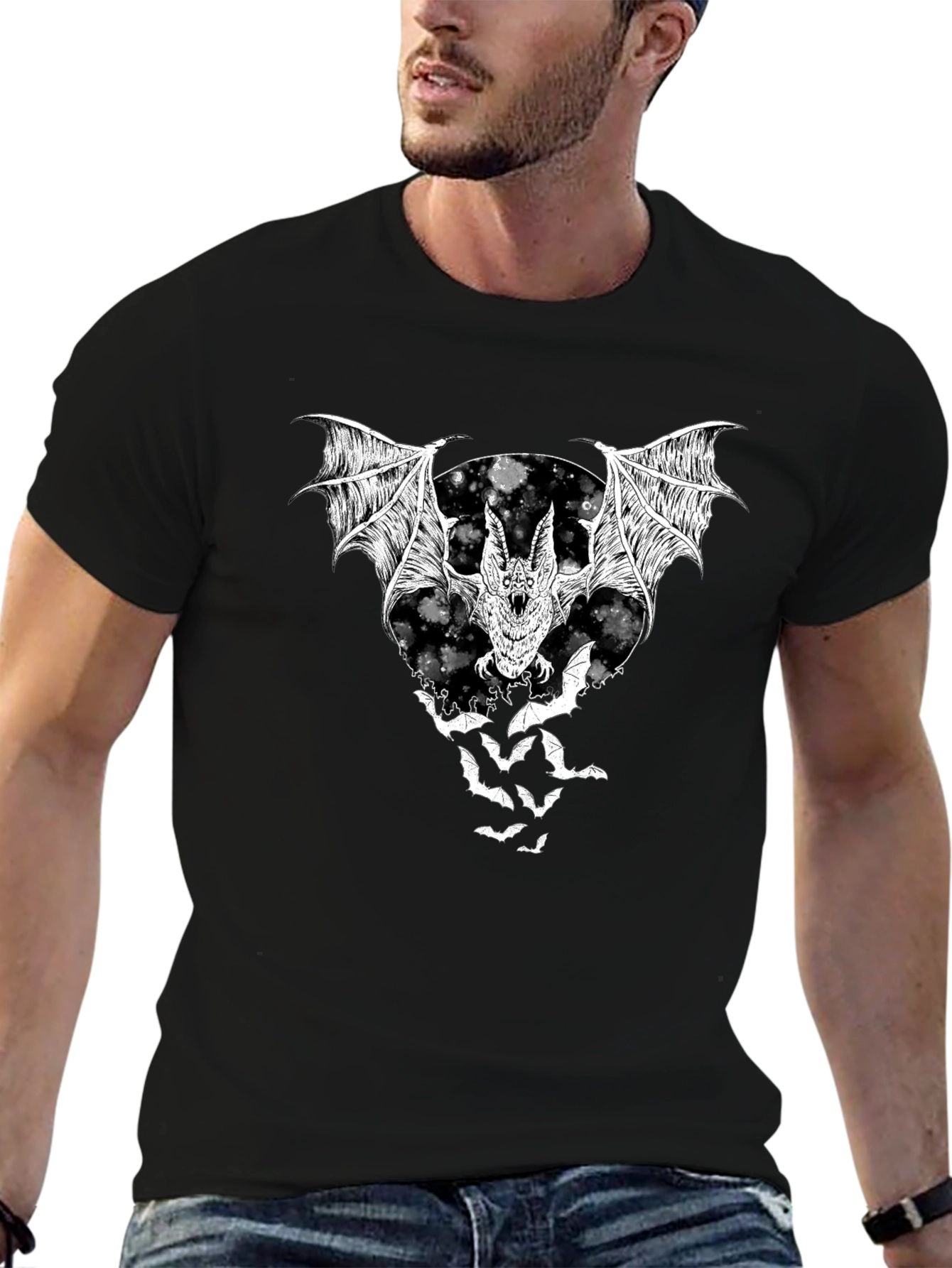 Black Bat Graphic T-Shirt - Black Halloween Tee view 6