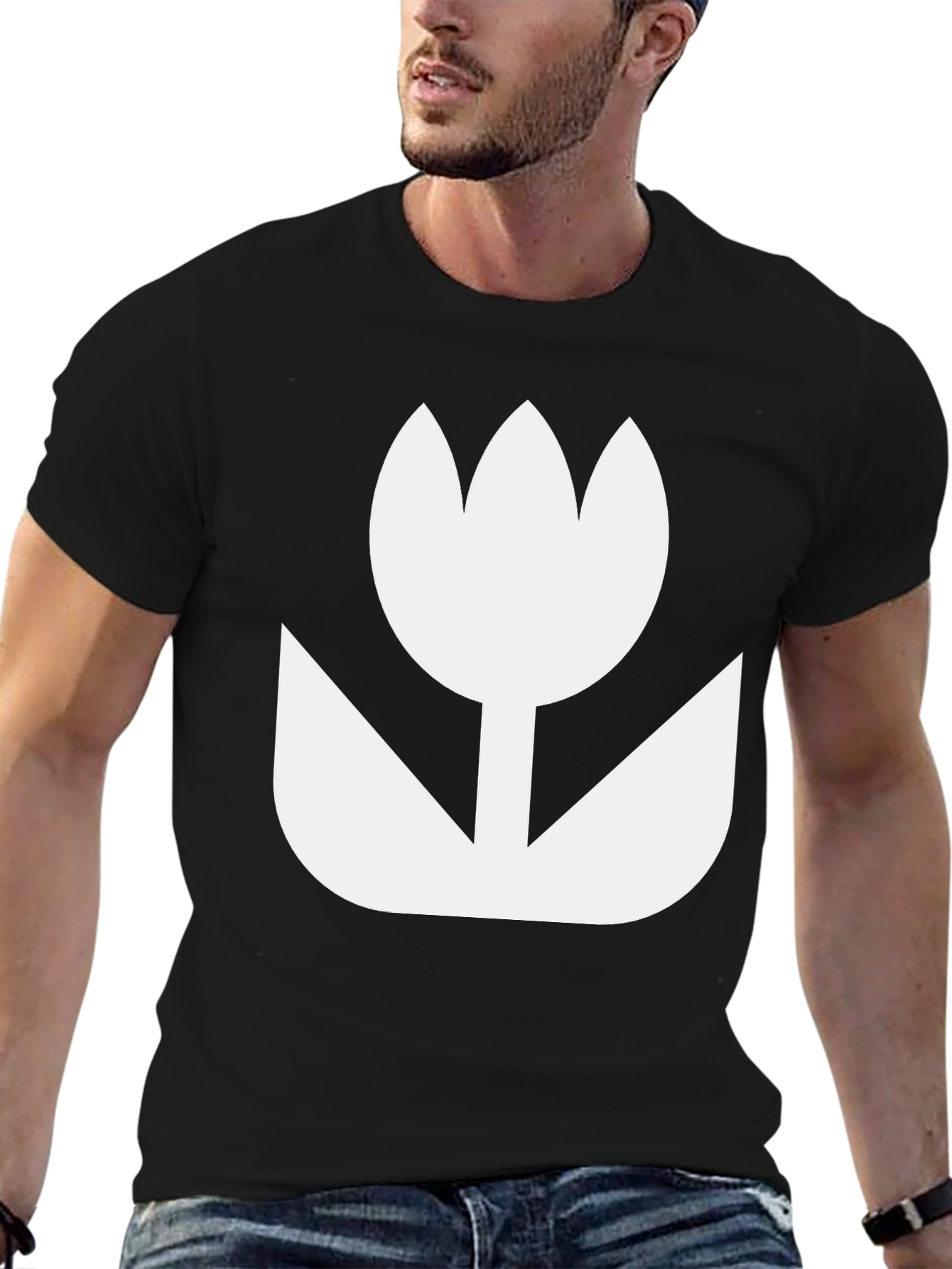 Black Minimalist Flower Graphic Tee - Black Cotton Casual Shirt view 6