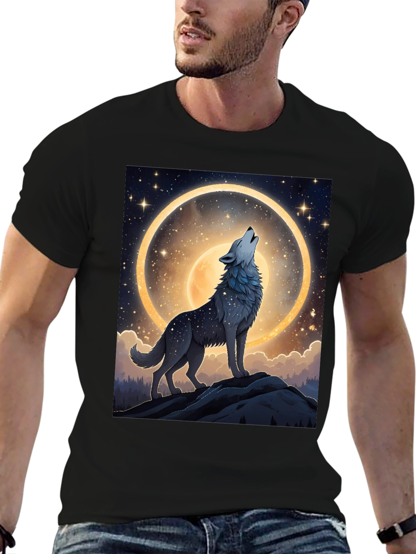 Wolf Howling at Moon T-Shirt - 6
