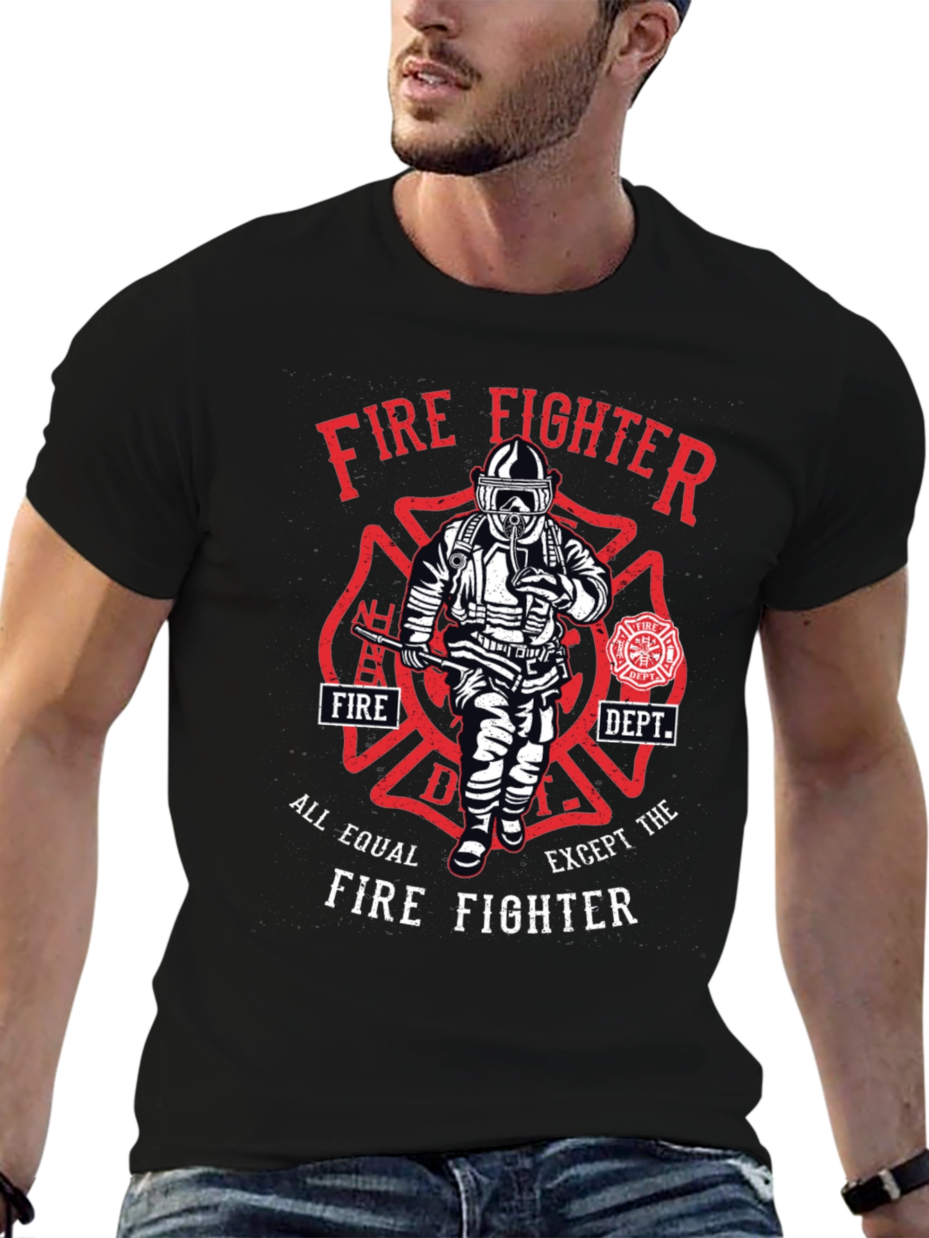 Black Firefighter Graphic T-Shirt - All Equal Except view 6