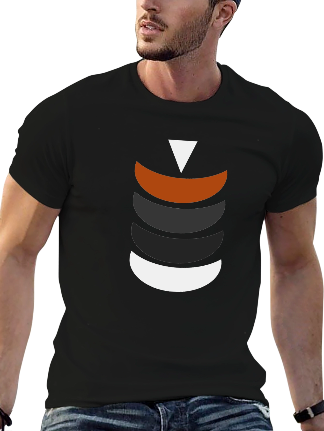 Black Modern Geometric Crescent Stack T-Shirt view 6