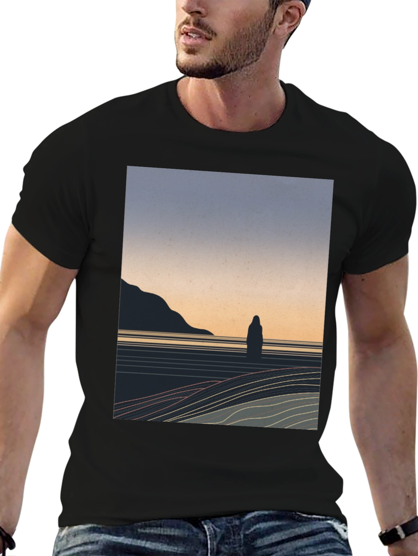 Black Minimalist Landscape Graphic T-Shirt - Black view 6
