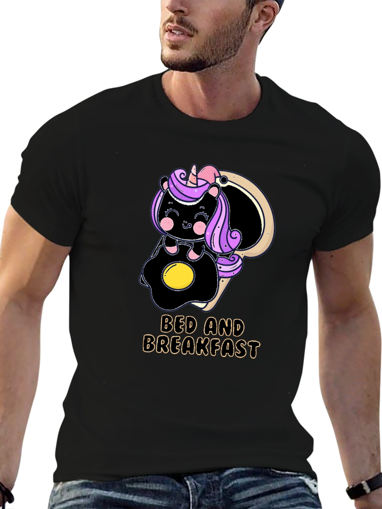 Black Bed and Breakfast Unicorn T-Shirt view 6