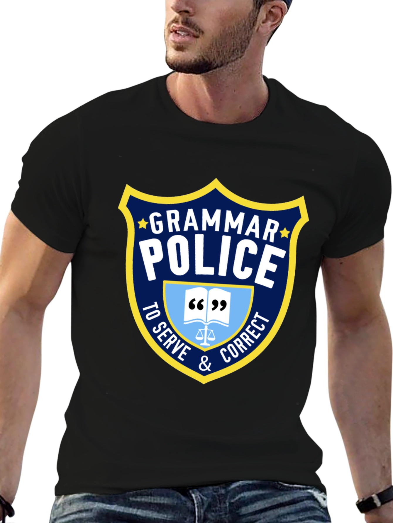 Black Grammar Police T-Shirt - Serve & Correct Style view 6