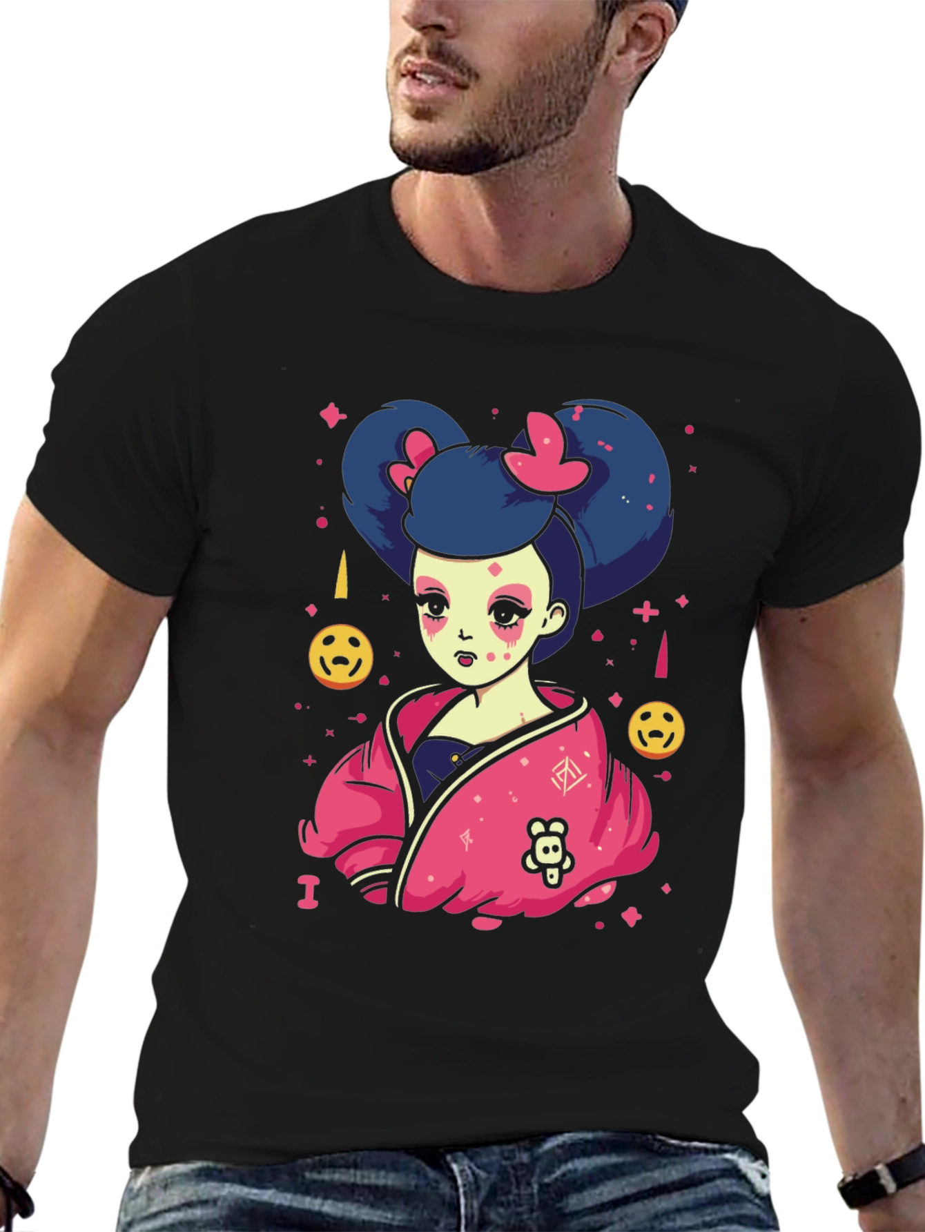 Black Anime Girl Graphic Black T-Shirt view 6