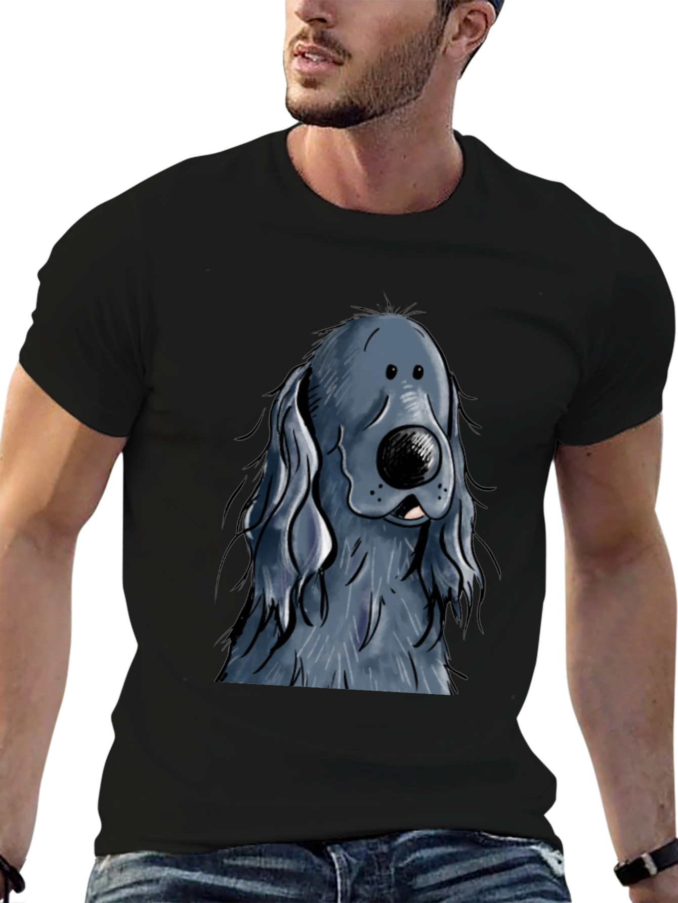 Black Cartoon Dog Graphic Print Black T-Shirt view 6