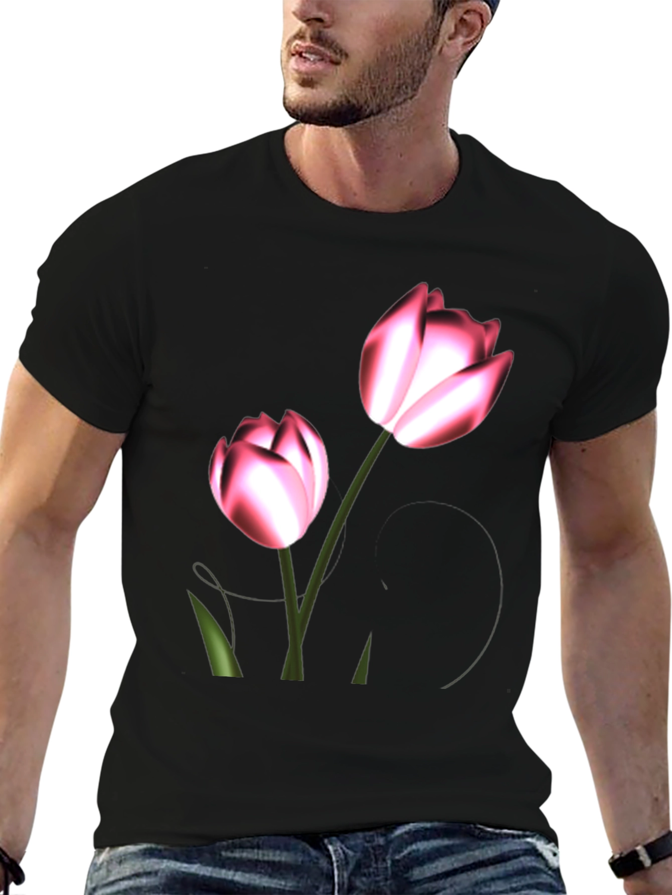 Black Floral Print Black T-Shirt view 6