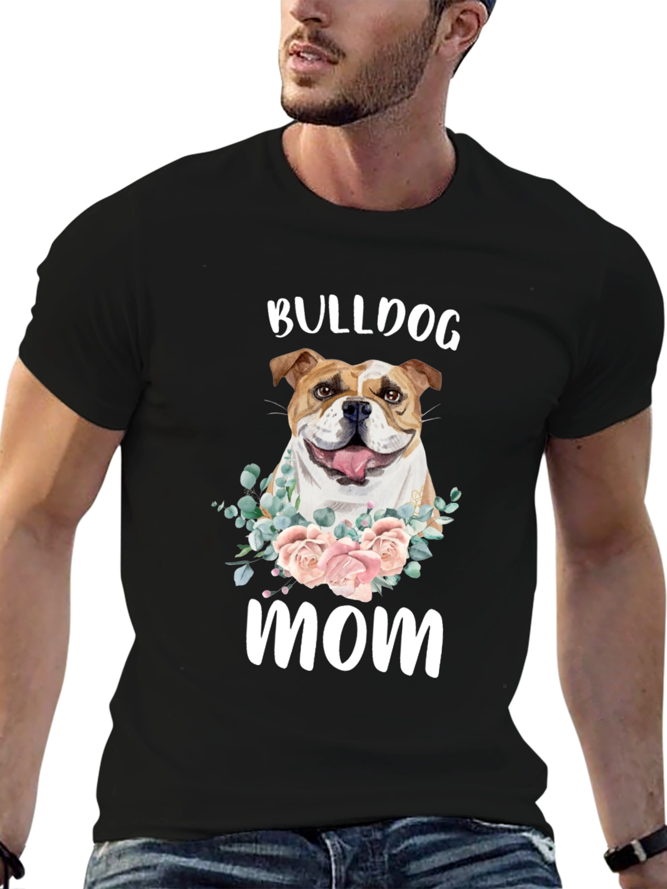 Black Bulldog Mom T-Shirt - Floral Dog Lover Tee view 6