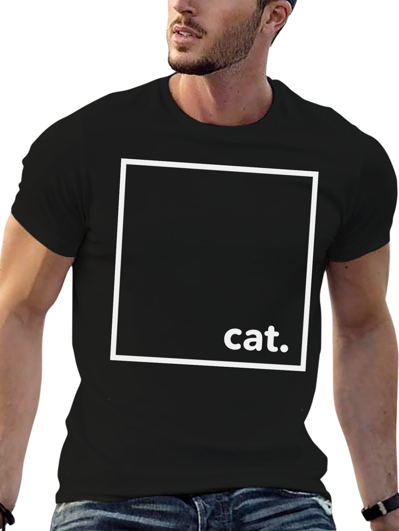 Black Minimalist Cat Tee - Black Graphic T-Shirt view 6