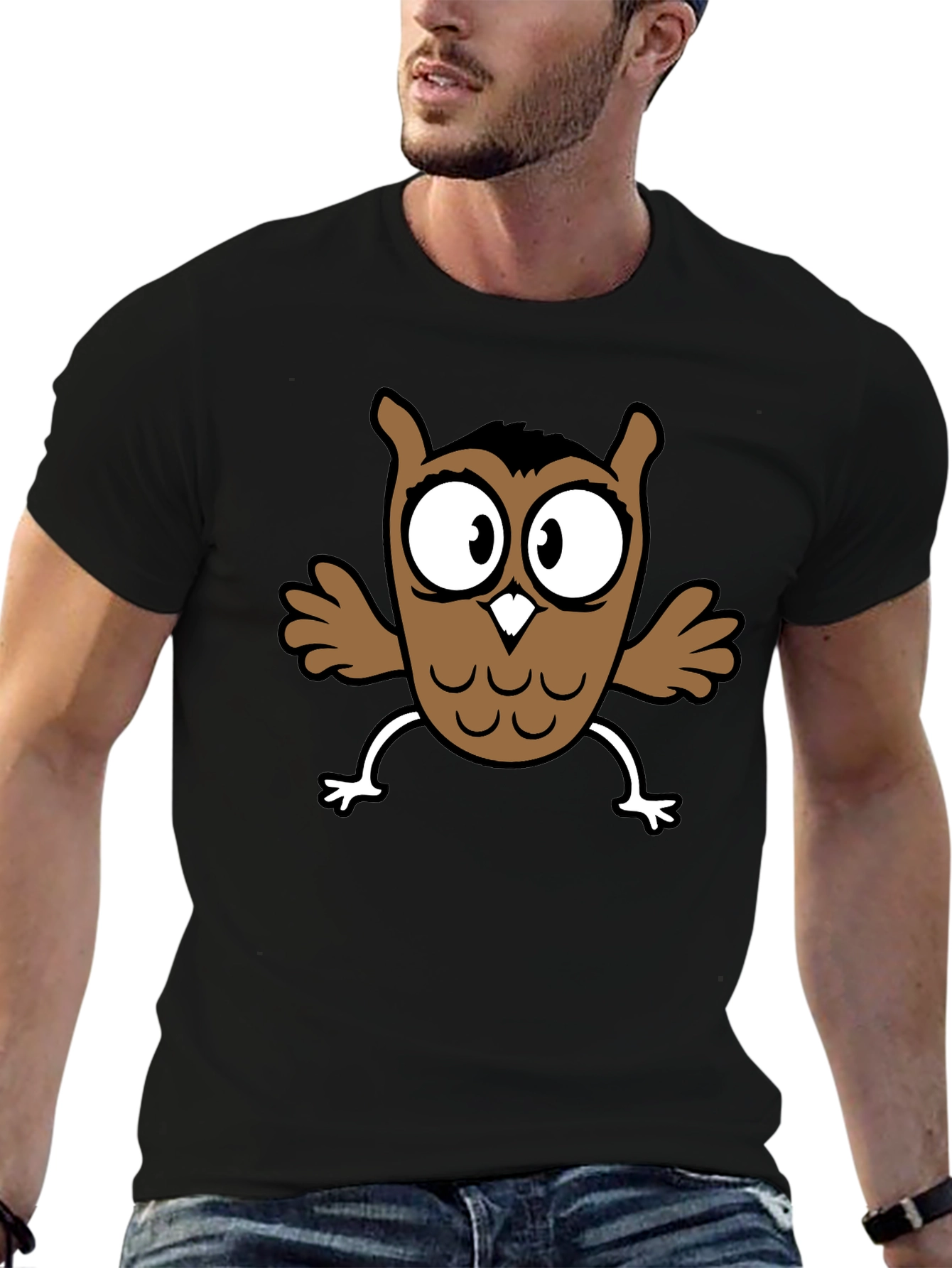 Black Cartoon Owl Graphic Black T-Shirt view 6
