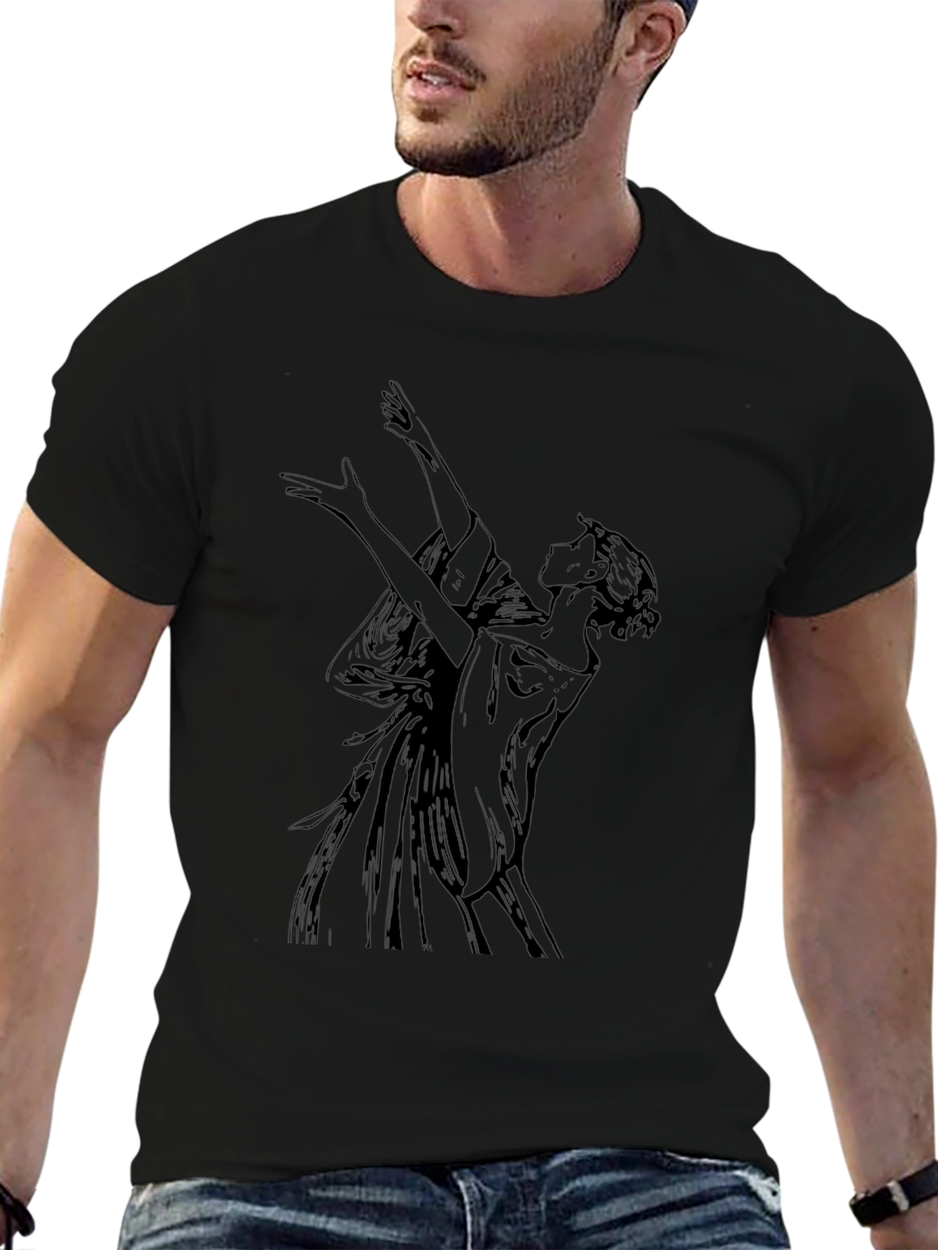 Black Elegant Woman Graphic Black T-Shirt view 6