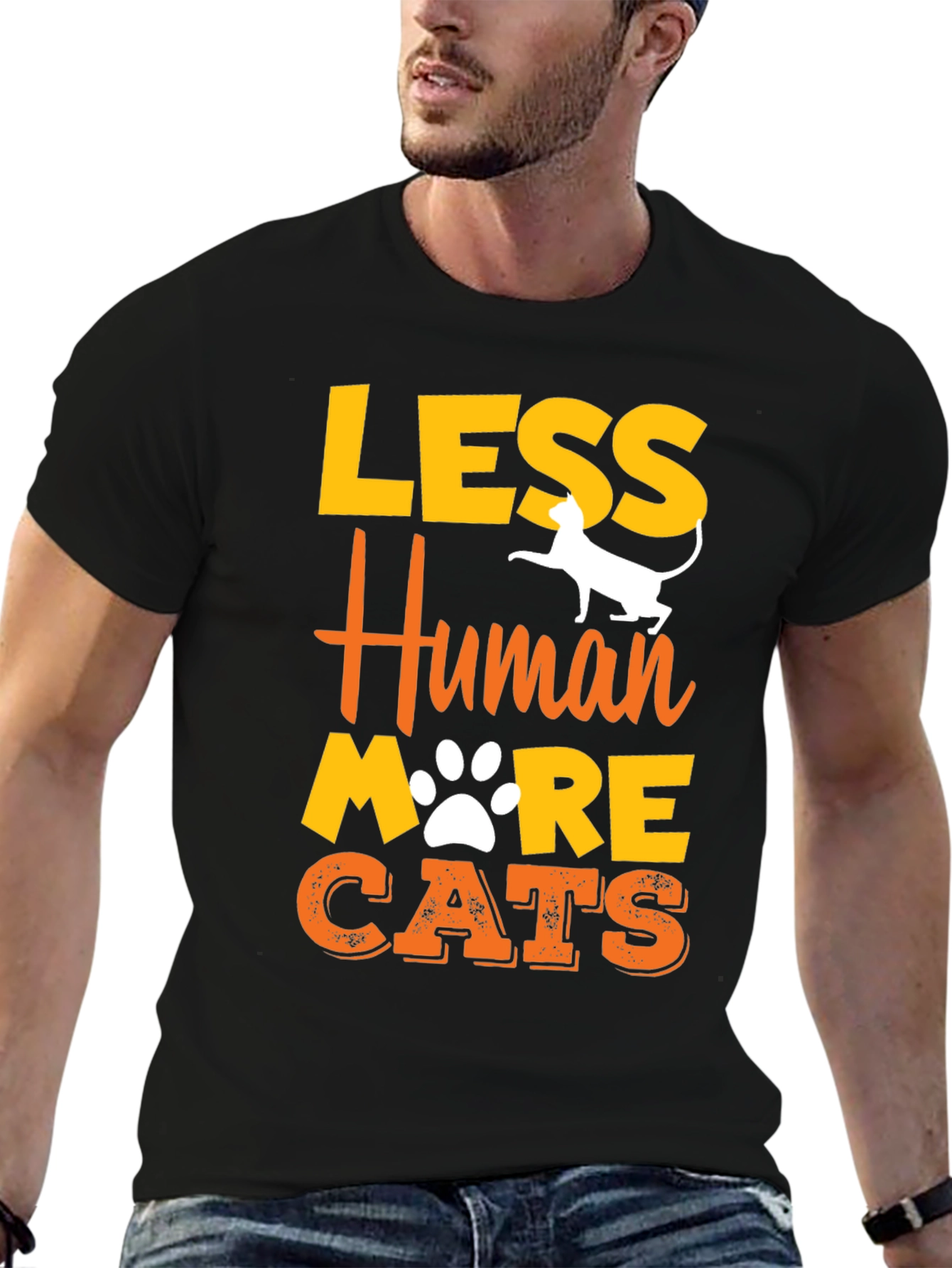 Black Less Human More Cats Graphic T-Shirt view 6