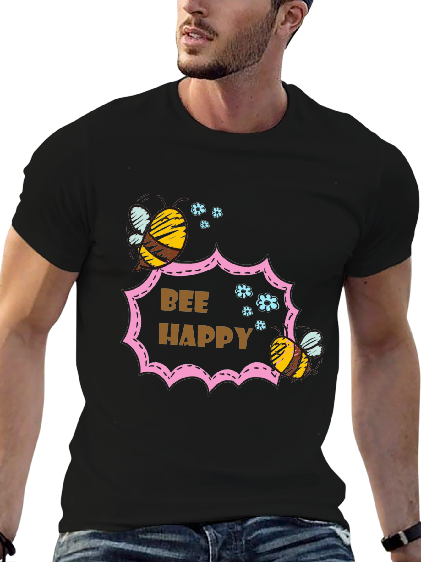 Black Bee Happy Graphic T-Shirt - Stylish Cotton Tee view 6