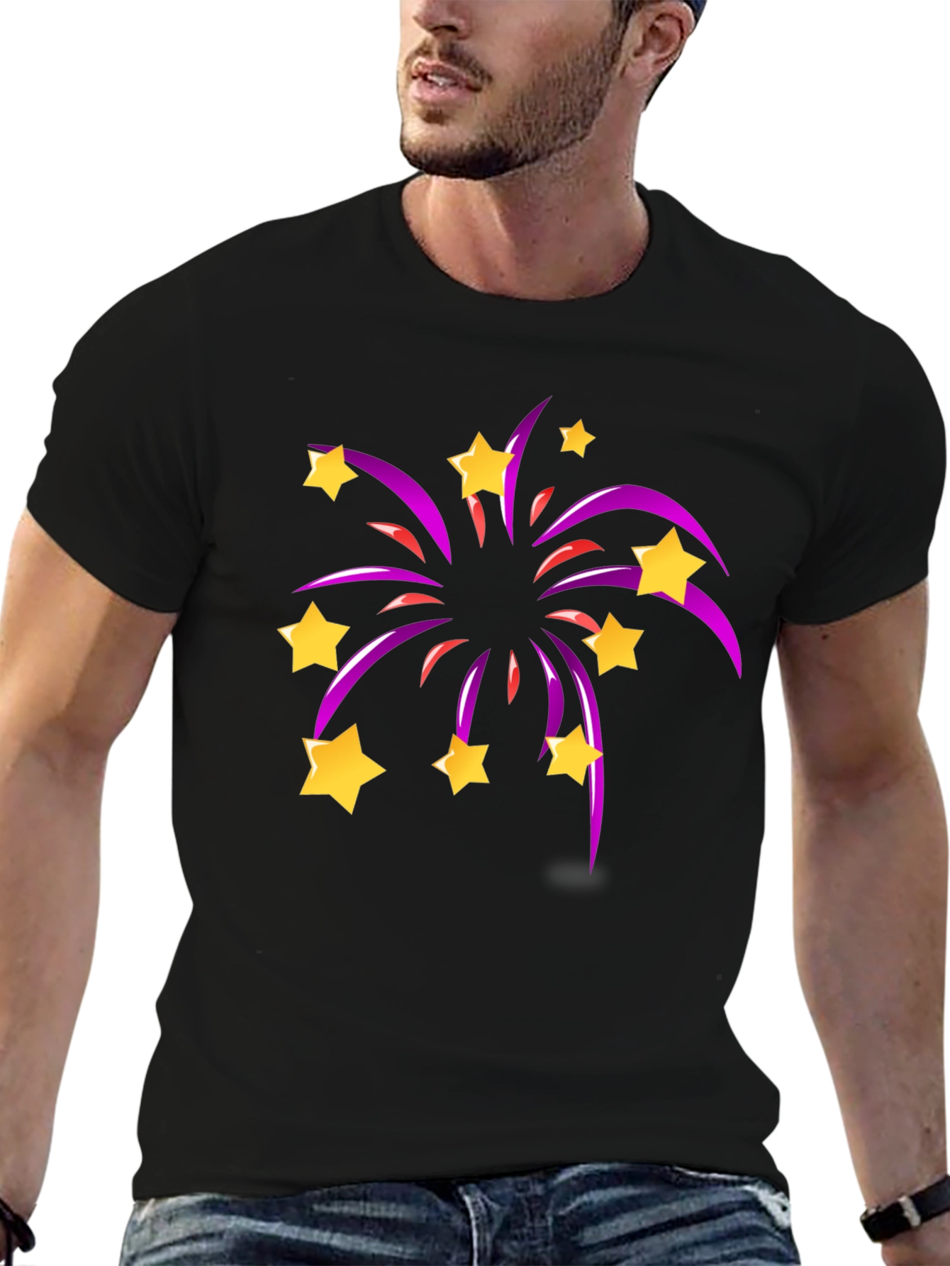 Black Star Fireworks Graphic Black T-Shirt view 6
