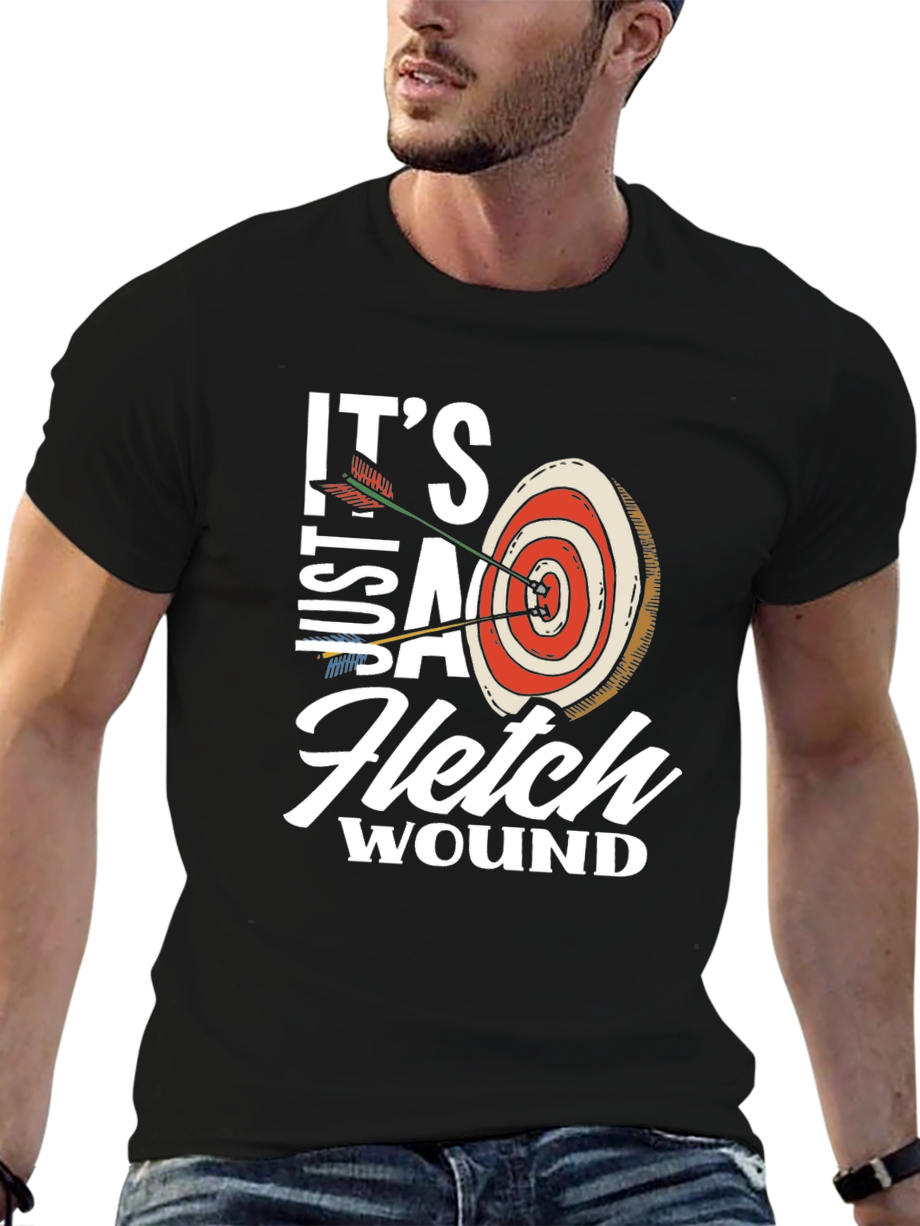 Black It's Just A Fletch Wound T-Shirt - Archery Funny Tee view 6