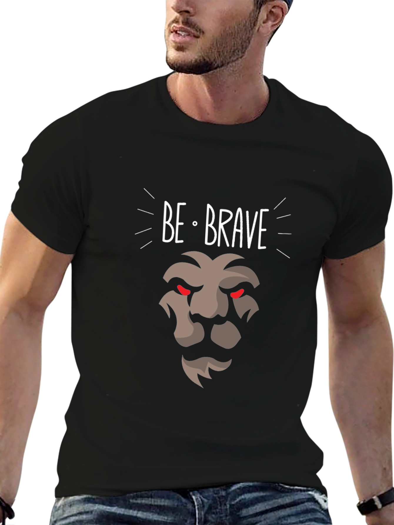 Black Be Brave Lion Graphic Tee - Modern Black T-Shirt view 6